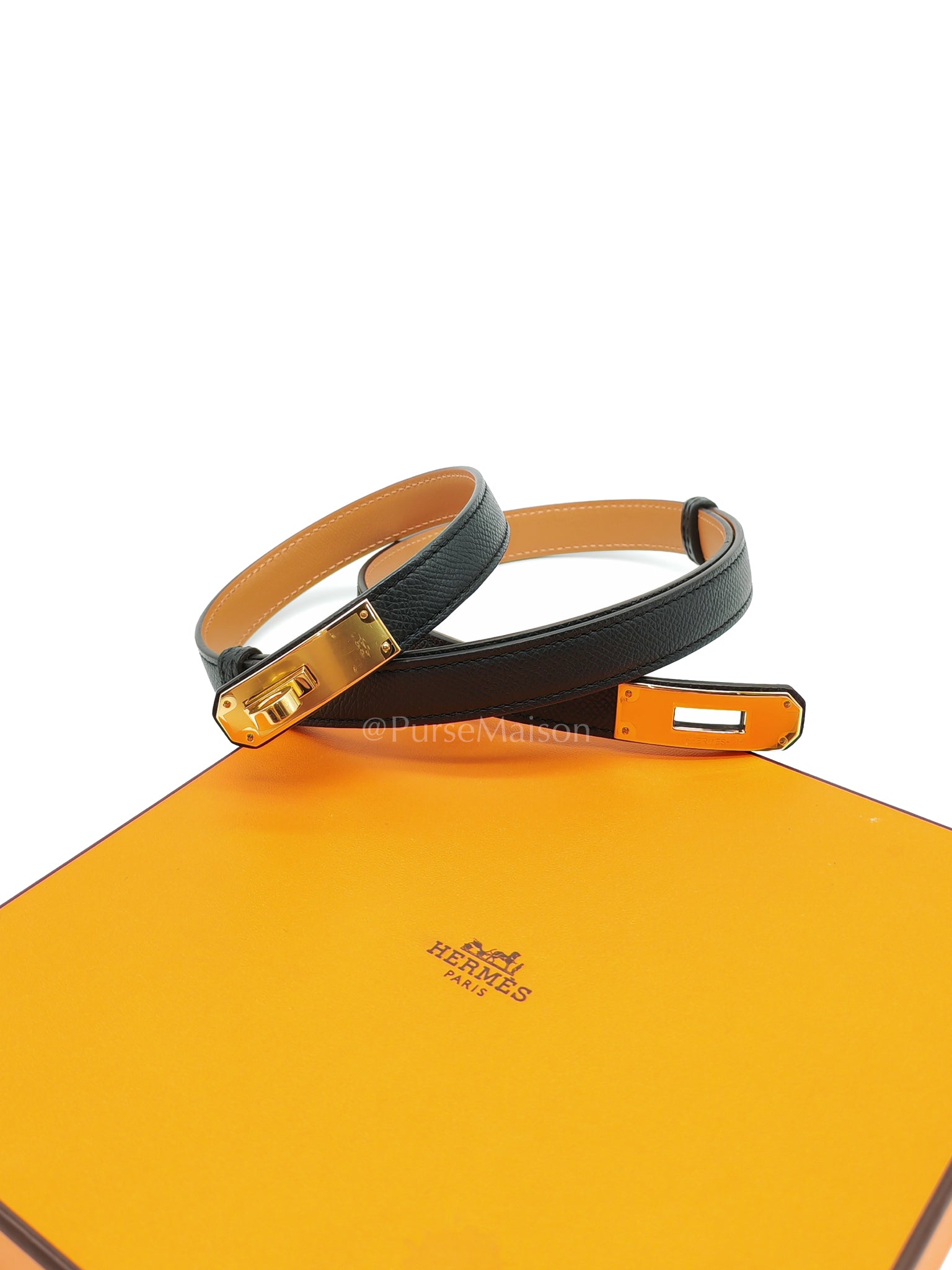 Kelly Belt in Black Epsom Leather in Gold Hardware Stamp K(2025) | Purse Maison Luxury Bags Shop
