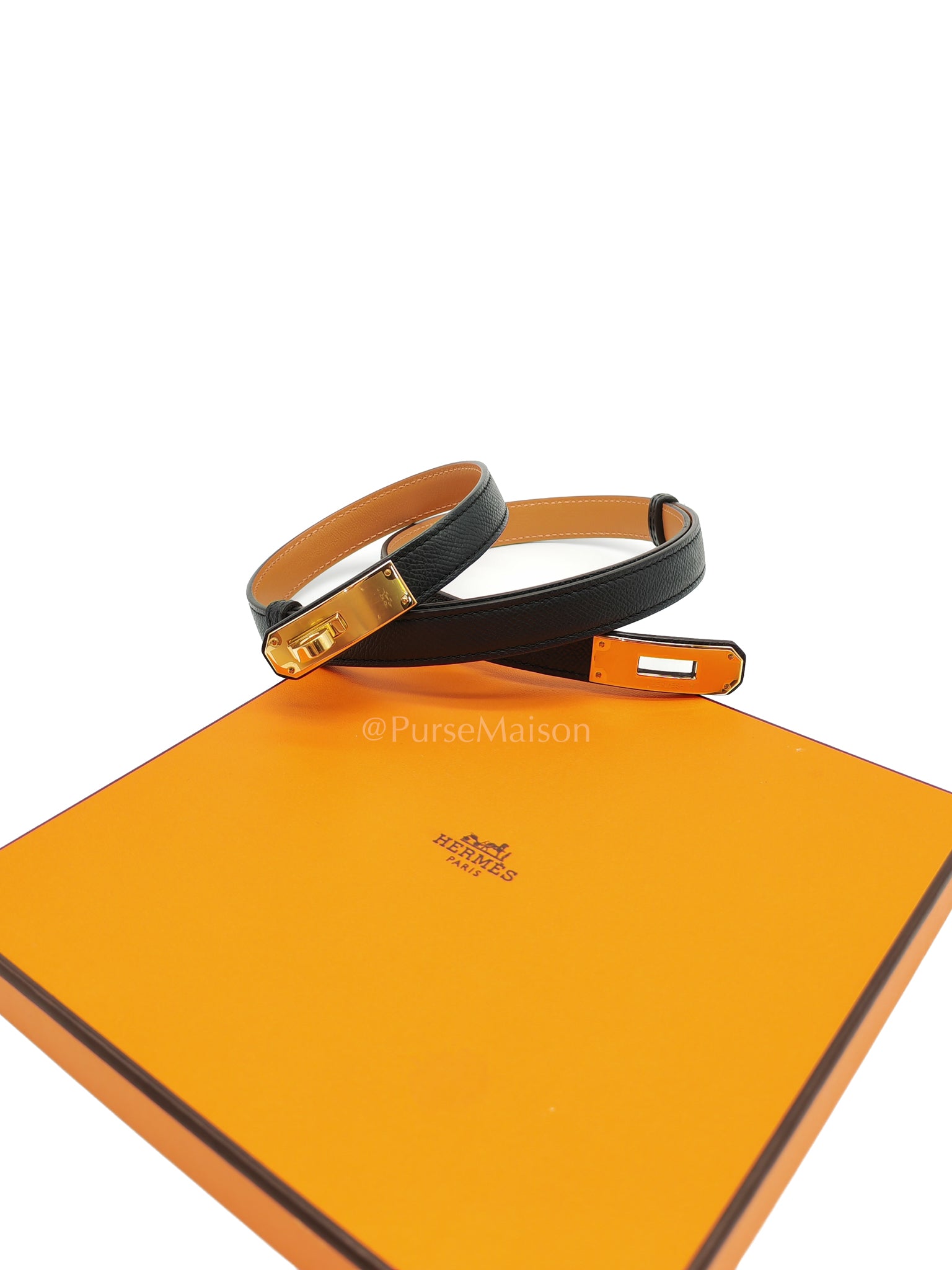 Kelly Belt in Black Epsom Leather in Gold Hardware Stamp K(2025) | Purse Maison Luxury Bags Shop