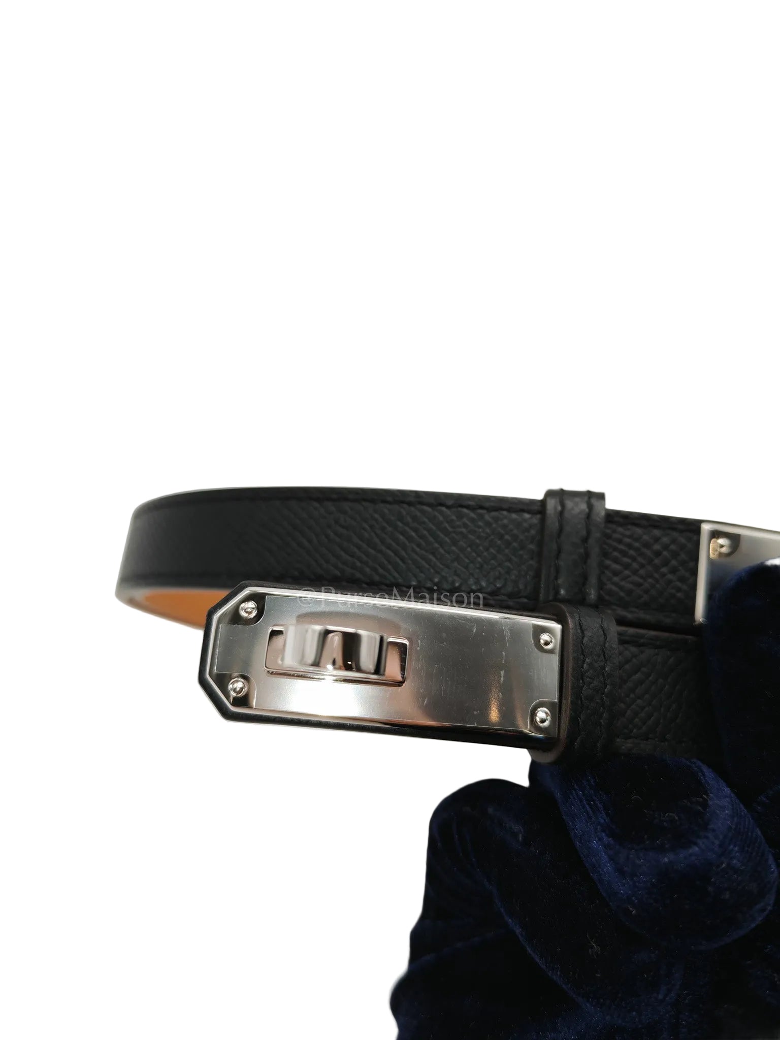 Kelly Belt in Black Epsom Leather & Palladium Hardware Stamp G (2026) | Purse Maison Luxury Bags Shop