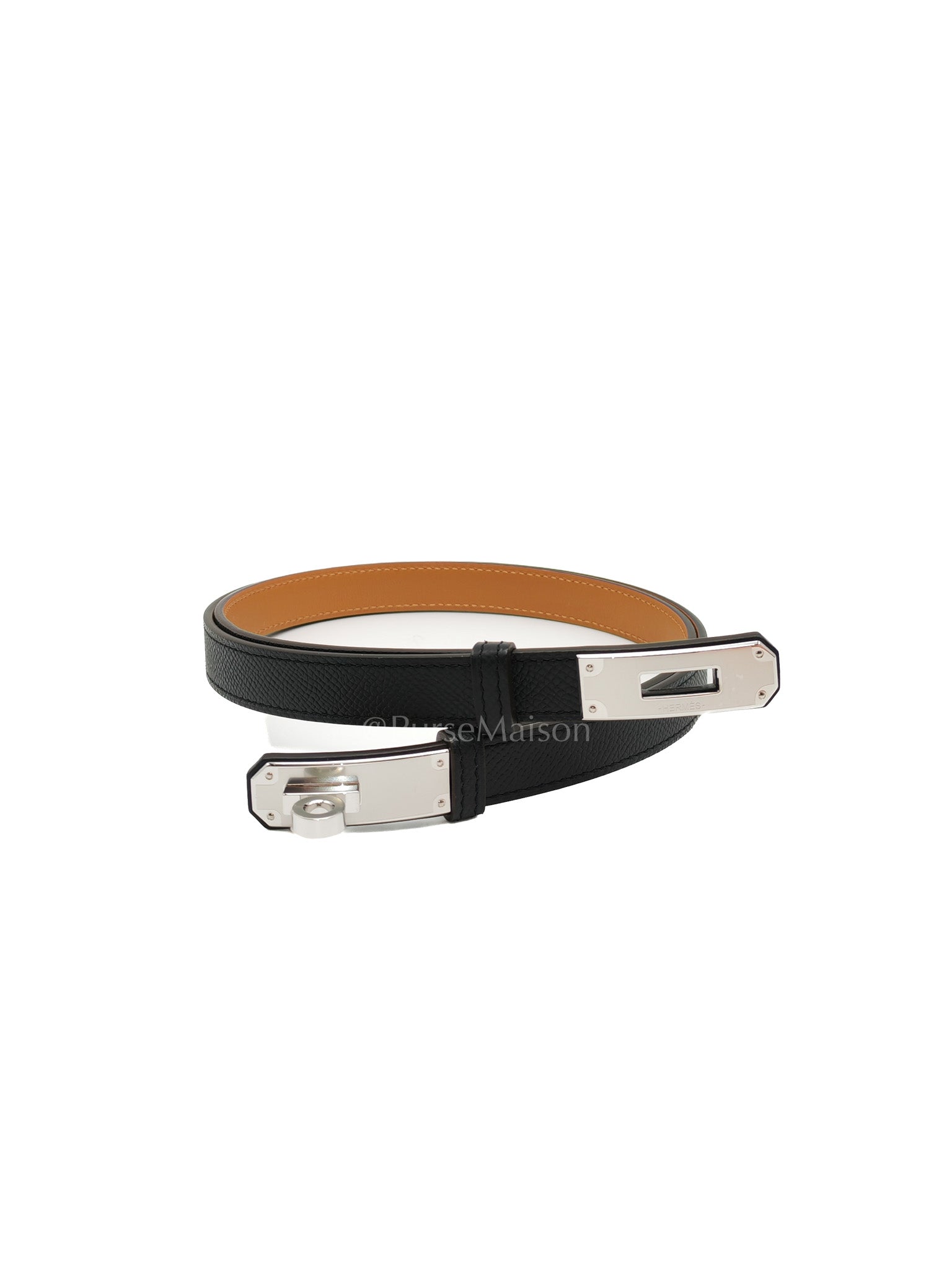 Kelly Belt in Black Epsom Leather & Palladium Hardware Stamp G (2026) | Purse Maison Luxury Bags Shop