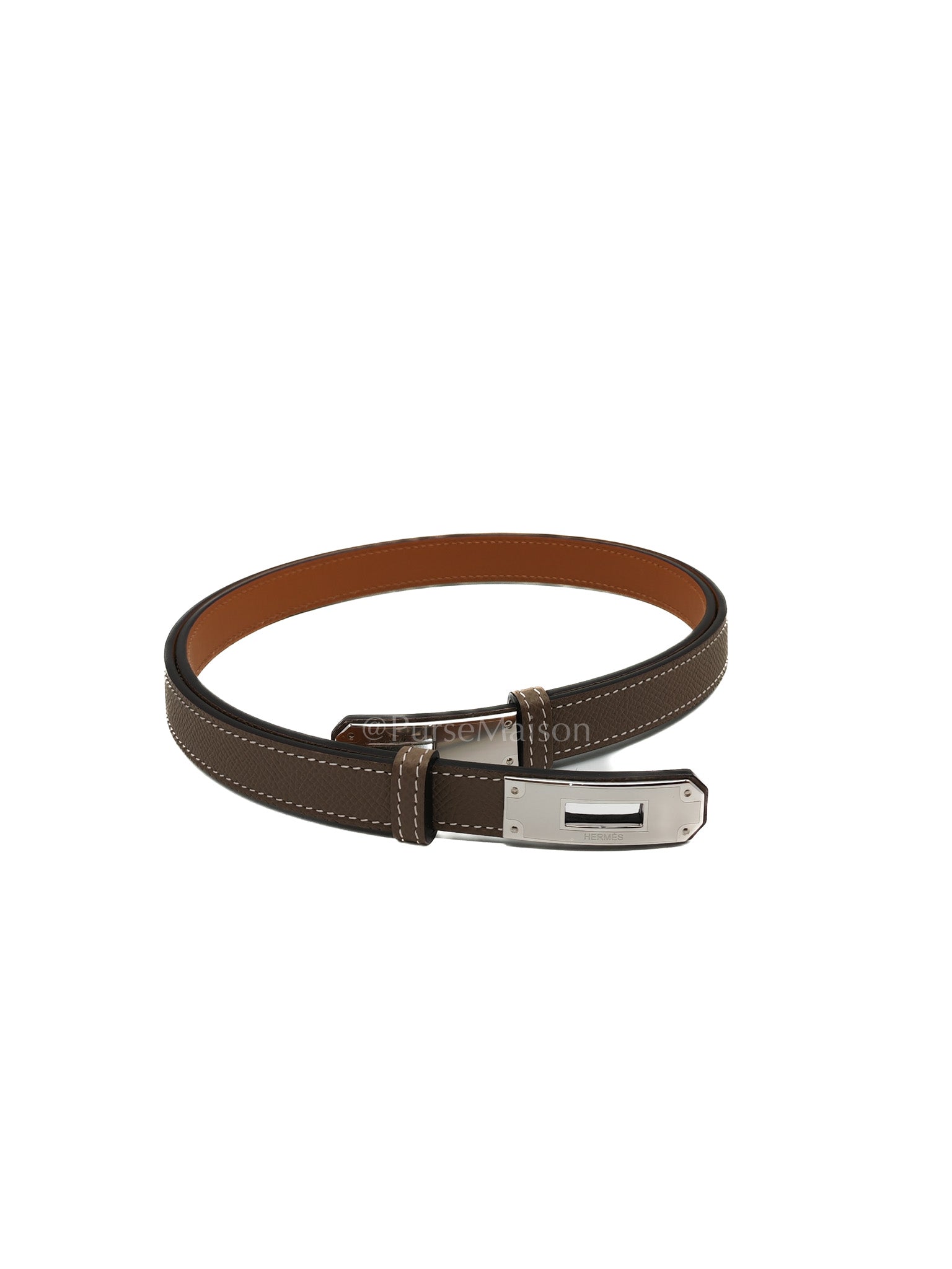 Kelly Belt in Etoupe Epsom Leather & Palladium Hardware Stamp K (2025) | Purse Maison Luxury Bags Shop