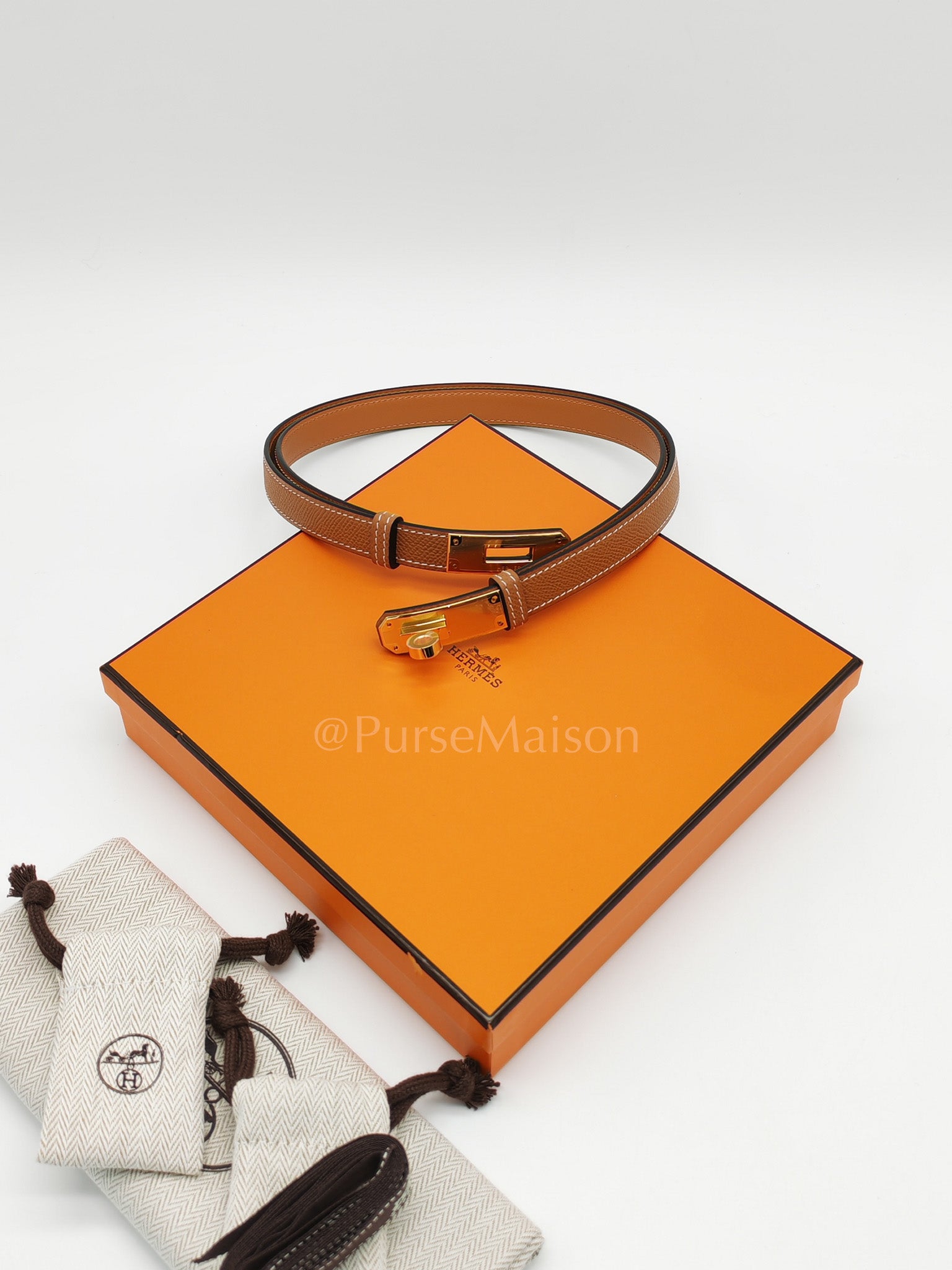 Kelly Belt in Gold Epsom Leather and Gold Hardware Stamp G (2026) | Purse Maison Luxury Bags Shop