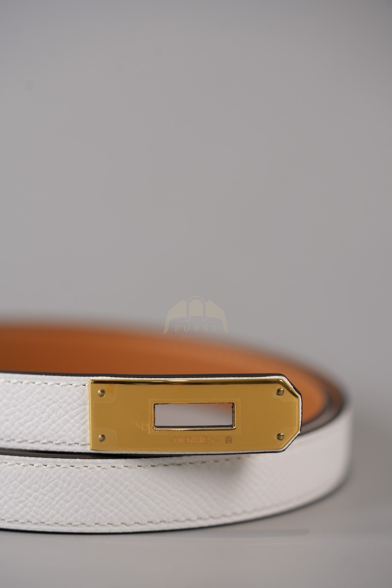 Kelly Belt in White Epsom Gold Hardware Stamp K(2025) | Purse Maison Luxury Bags Shop