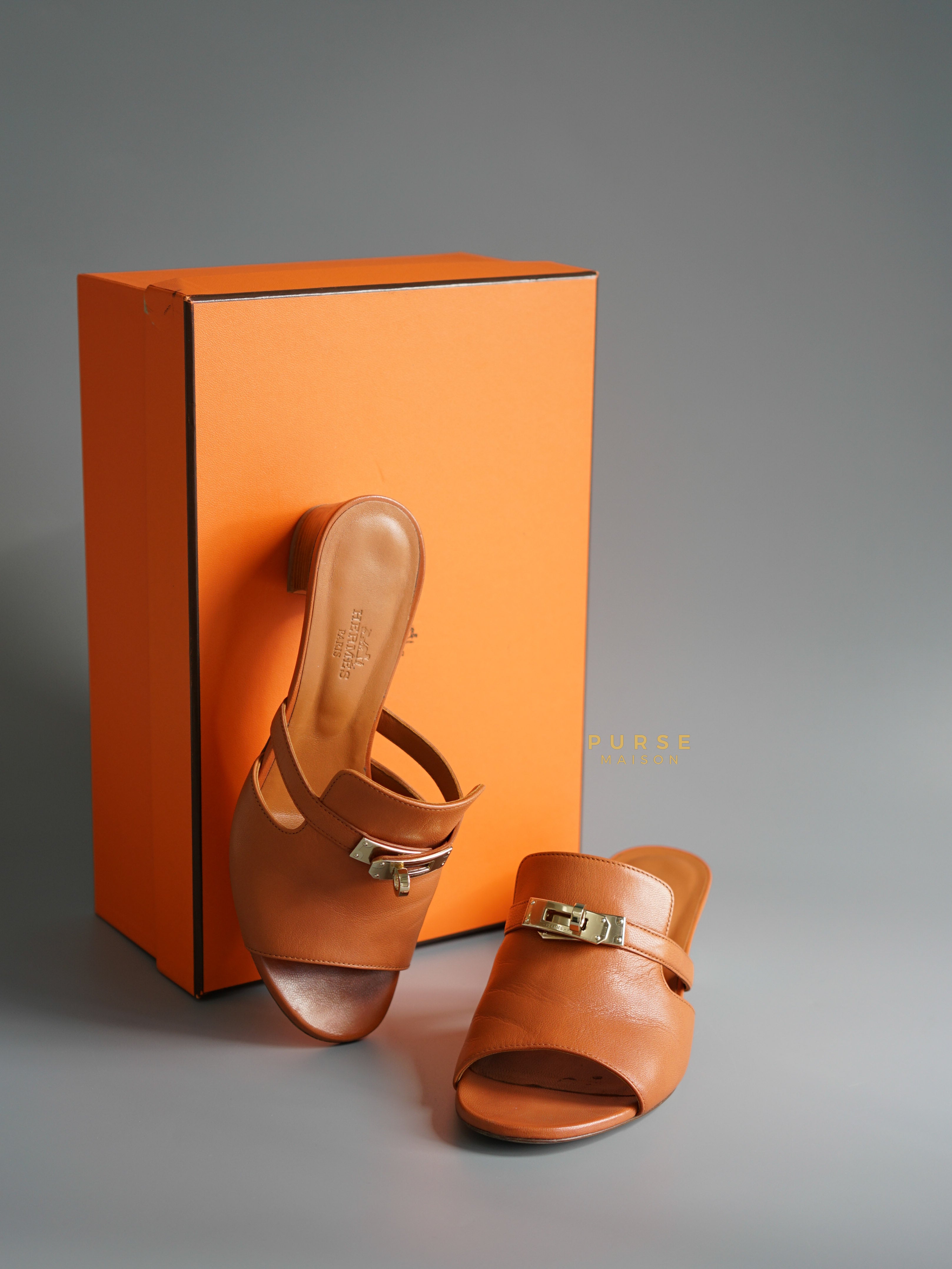 Hermes Kelly Candy Marron Glai Sandals Size 36.5 EU | Purse Maison Luxury Bags Shop