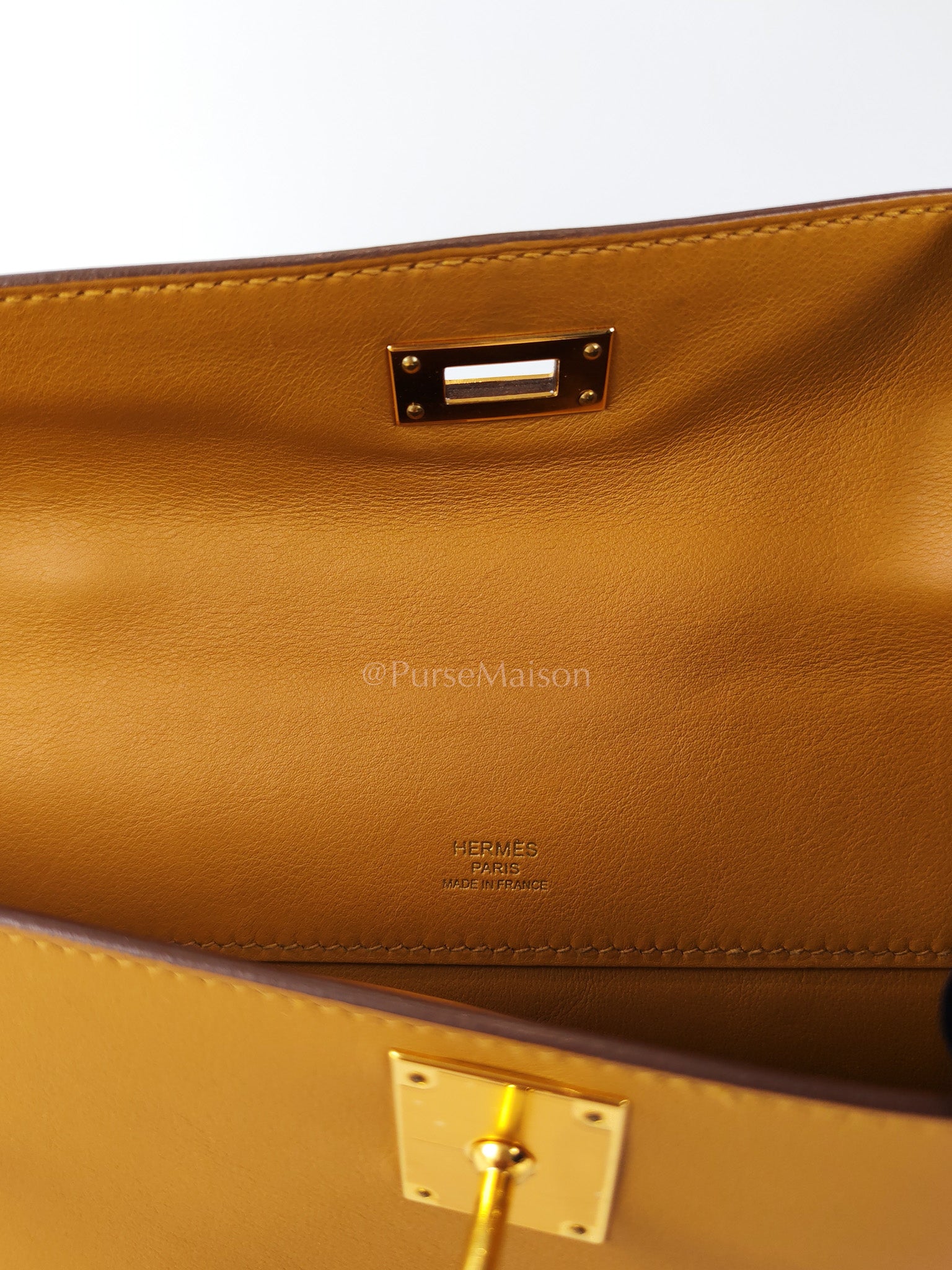 Kelly Cut Sesame Swift Leather and Gold Hardware Stamp Y (2020) | Purse Maison Luxury Bags Shop