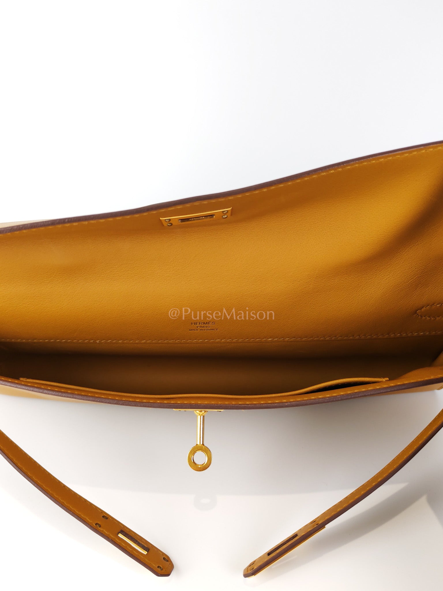 Kelly Cut Sesame Swift Leather and Gold Hardware Stamp Y (2020) | Purse Maison Luxury Bags Shop