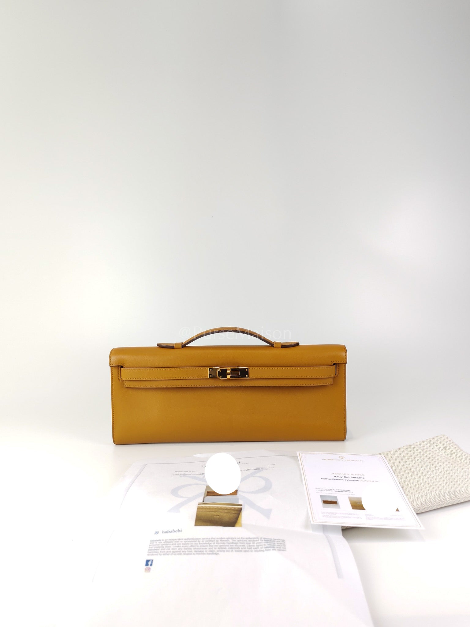 Kelly Cut Sesame Swift Leather and Gold Hardware Stamp Y (2020) | Purse Maison Luxury Bags Shop