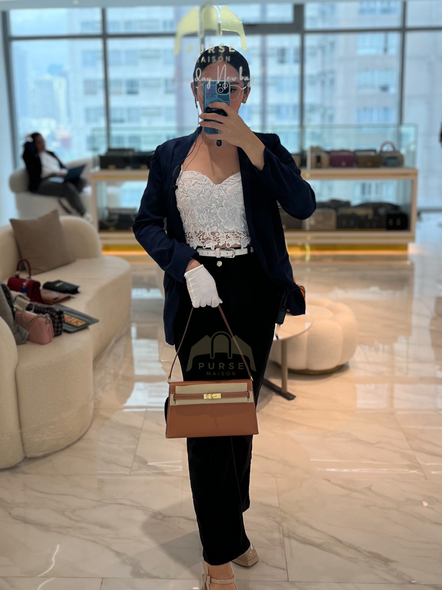 Kelly Elan in Gold in Veau Madame Leather and Gold Hardware Stamp B (2023) | Purse Maison Luxury Bags Shop