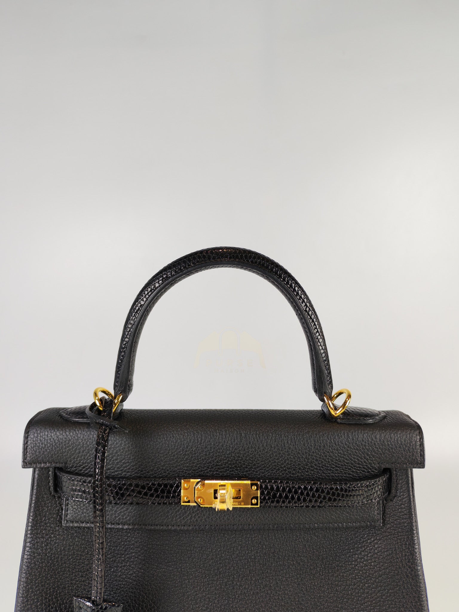 Kelly II 25 Retourne in Noir Togo Leather & Lizard Touch Gold Hardware Stamp B(2023) | Purse Maison Luxury Bags Shop