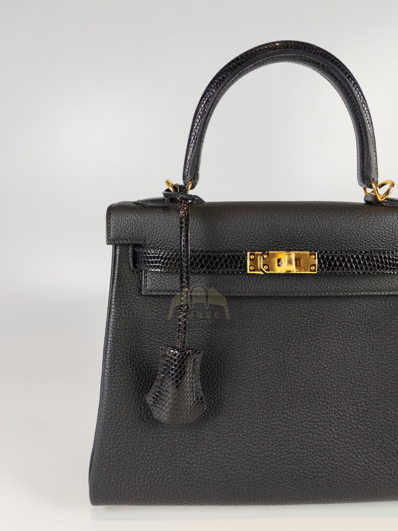Kelly II 25 Retourne in Noir Togo Leather & Lizard Touch Gold Hardware Stamp B(2023) | Purse Maison Luxury Bags Shop