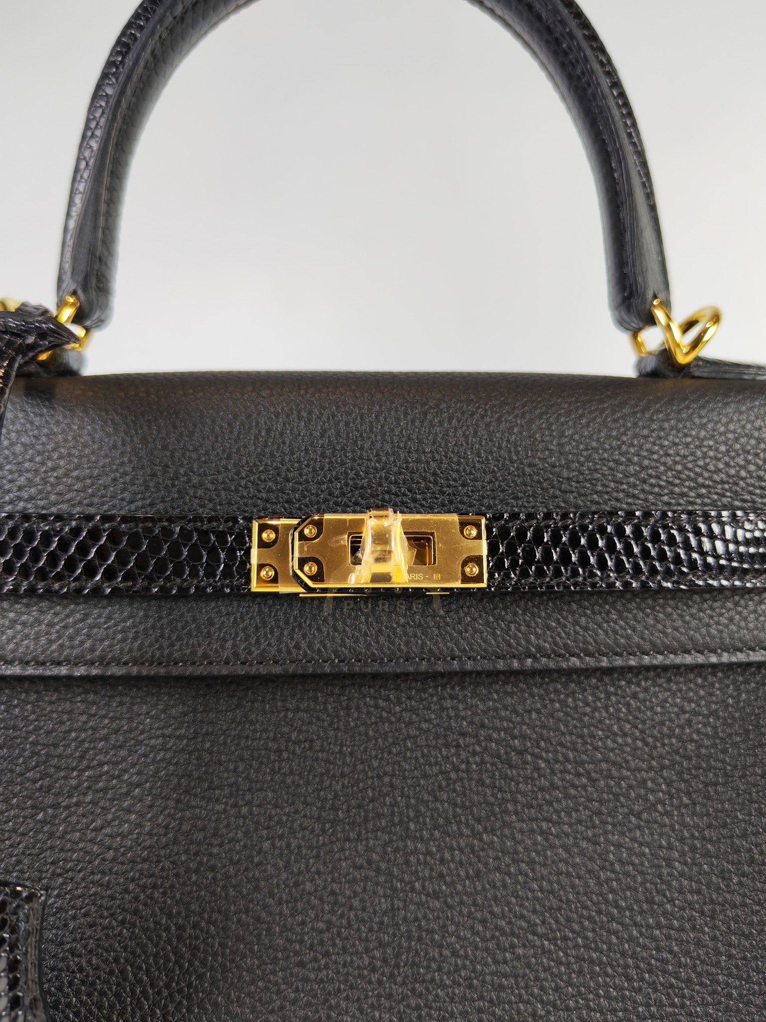 Kelly II 25 Retourne in Noir Togo Leather & Lizard Touch Gold Hardware Stamp B(2023) | Purse Maison Luxury Bags Shop