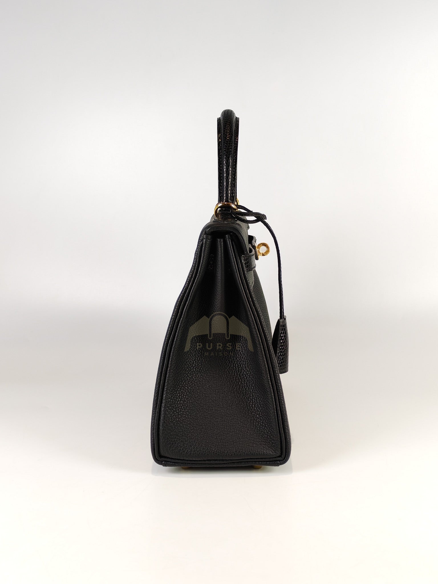 Kelly II 25 Retourne in Noir Togo Leather & Lizard Touch Gold Hardware Stamp B(2023) | Purse Maison Luxury Bags Shop