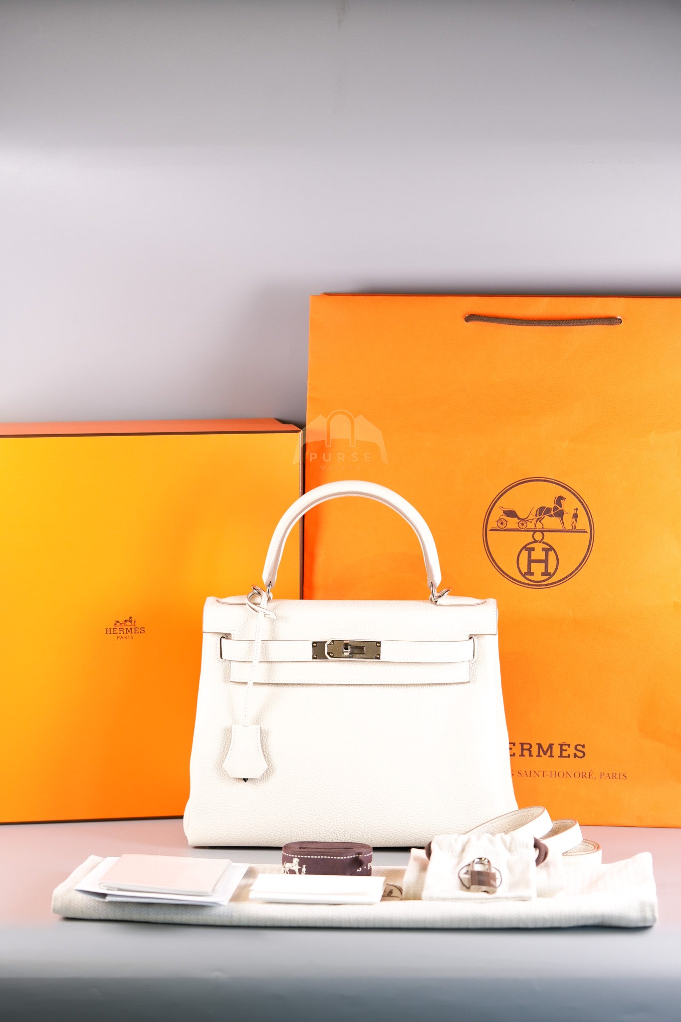 Kelly II Retourne 28 in Craie Togo Leather Palladium Hardware Stamp K(2025) | Purse Maison Luxury Bags Shop