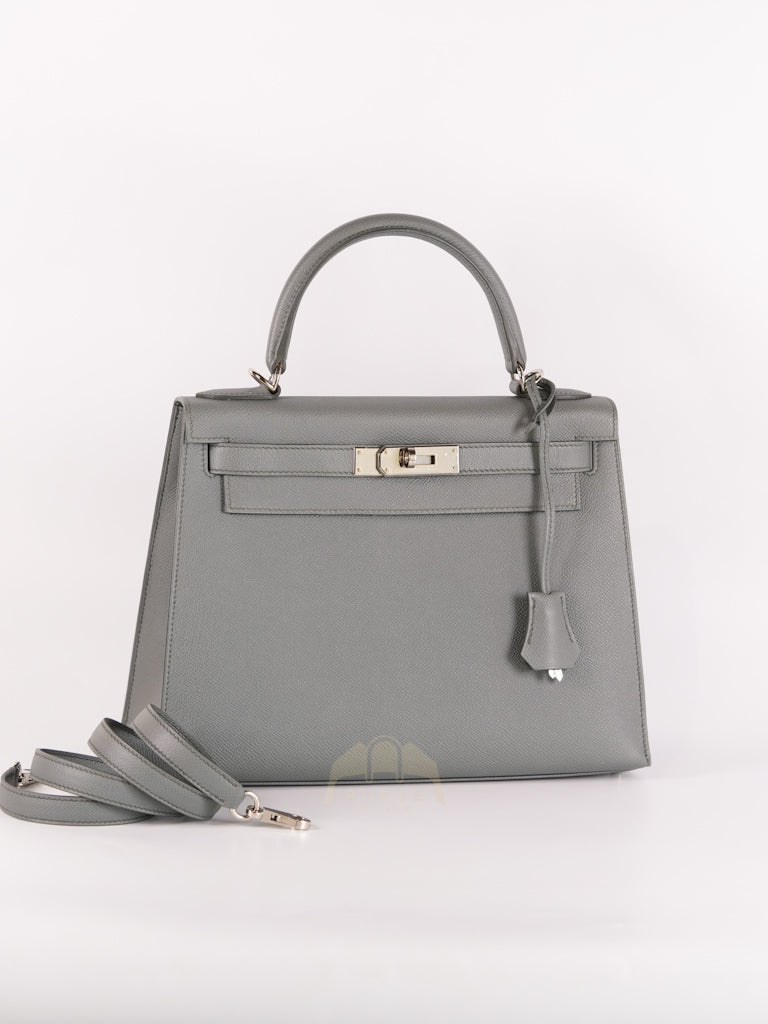 Kelly II Sellier 28 in Vert Amande Epsom Leather Palladium Hardware Stamp D(2019) | Purse Maison Luxury Bags Shop