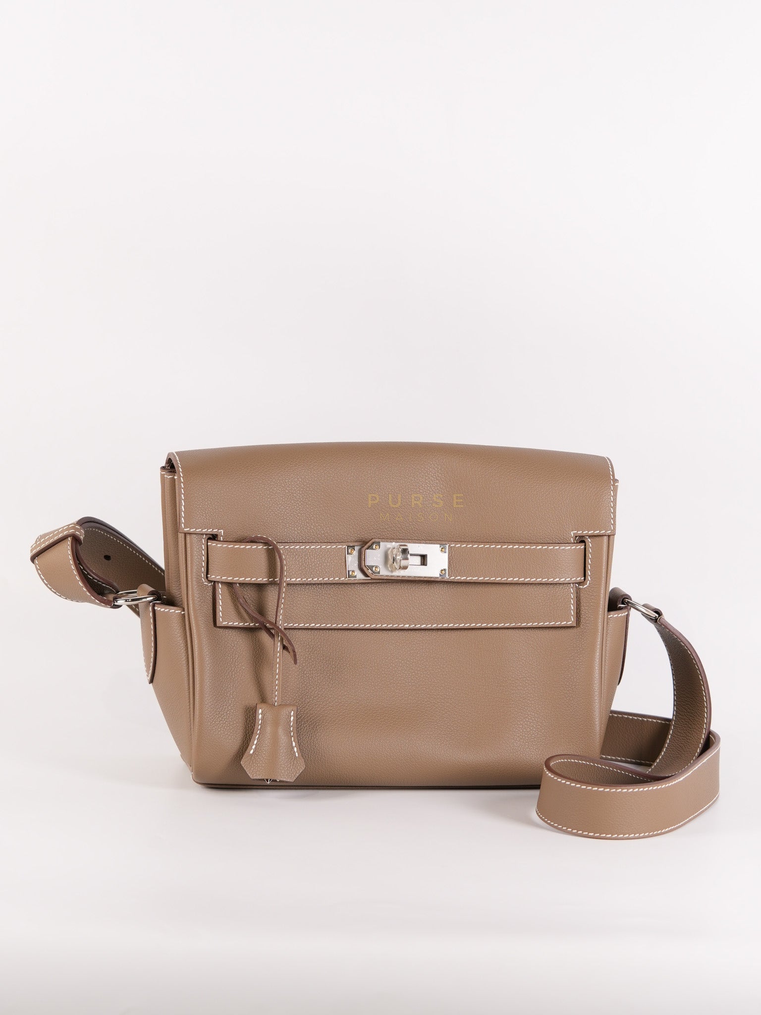 Kelly Messenger PM in Etoupe Evercolor Leather Palladium Hardware Stamp K (2025) | Purse Maison Luxury Bags Shop