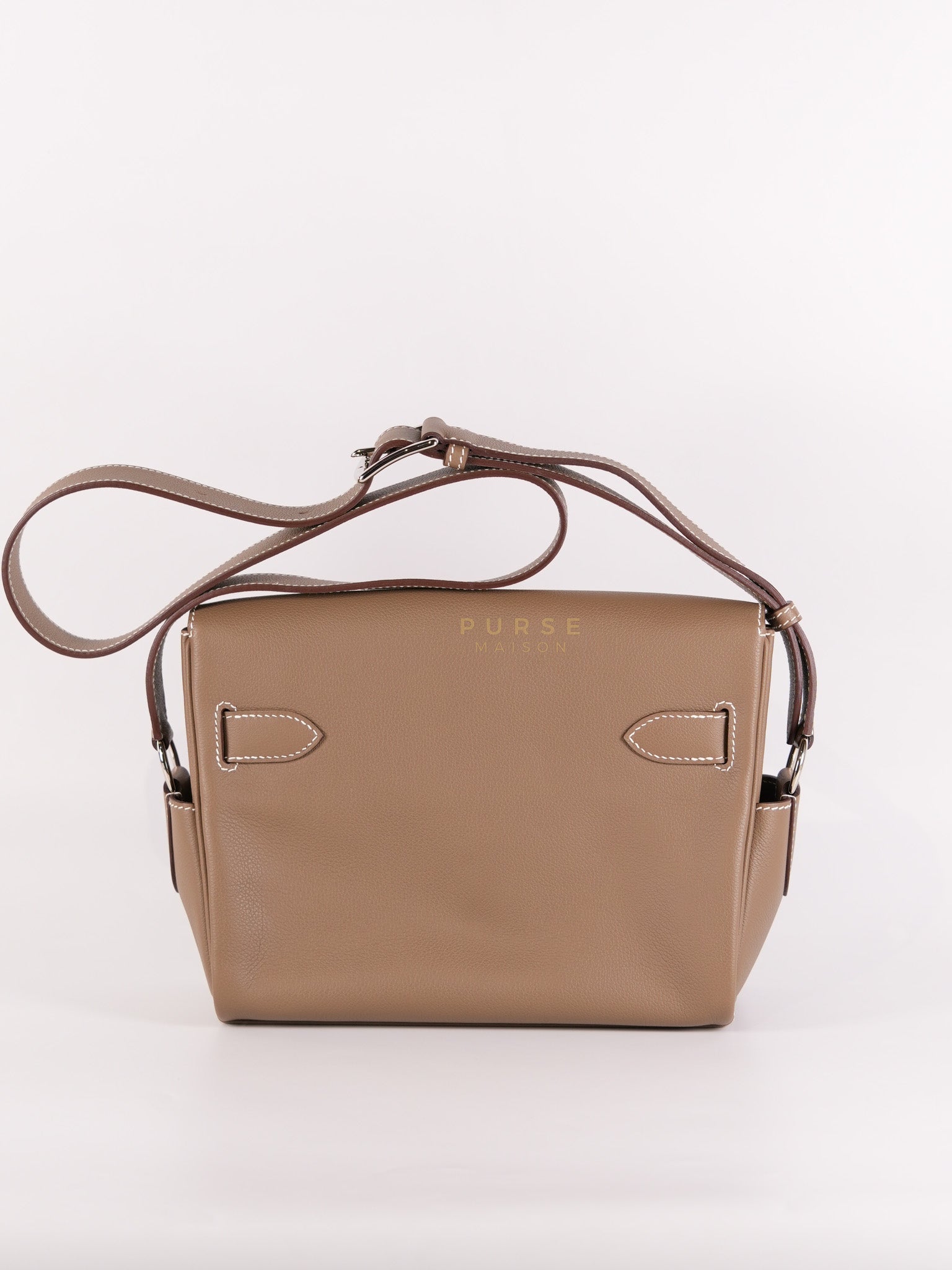 Kelly Messenger PM in Etoupe Evercolor Leather Palladium Hardware Stamp K (2025) | Purse Maison Luxury Bags Shop