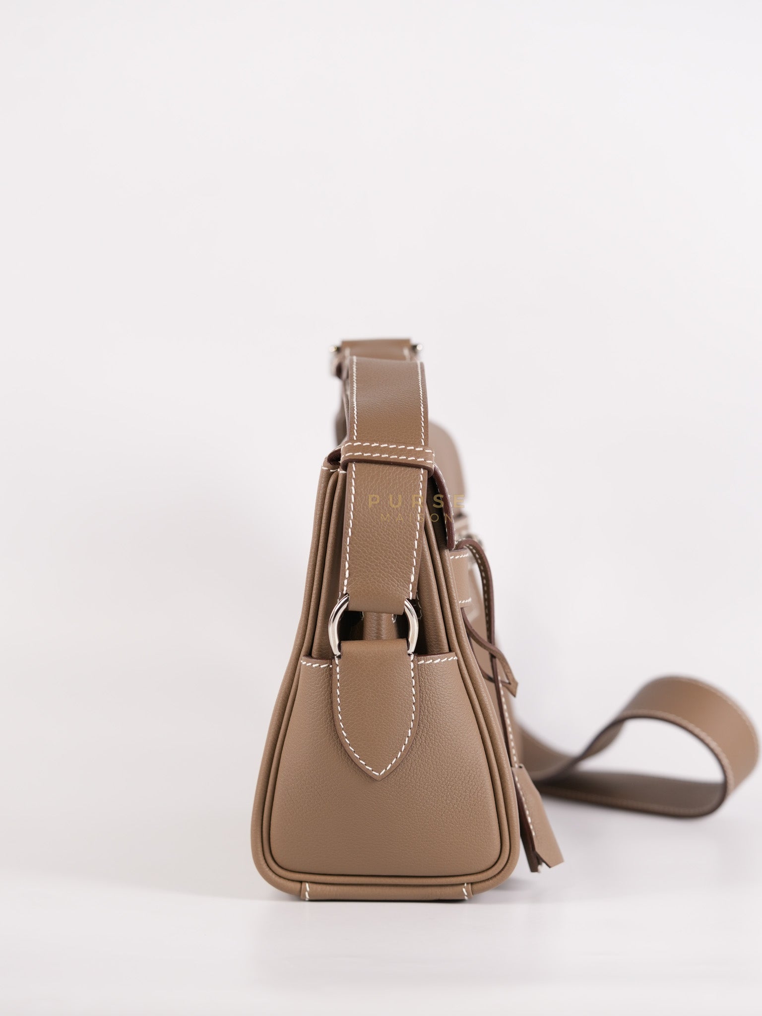 Kelly Messenger PM in Etoupe Evercolor Leather Palladium Hardware Stamp K (2025) | Purse Maison Luxury Bags Shop