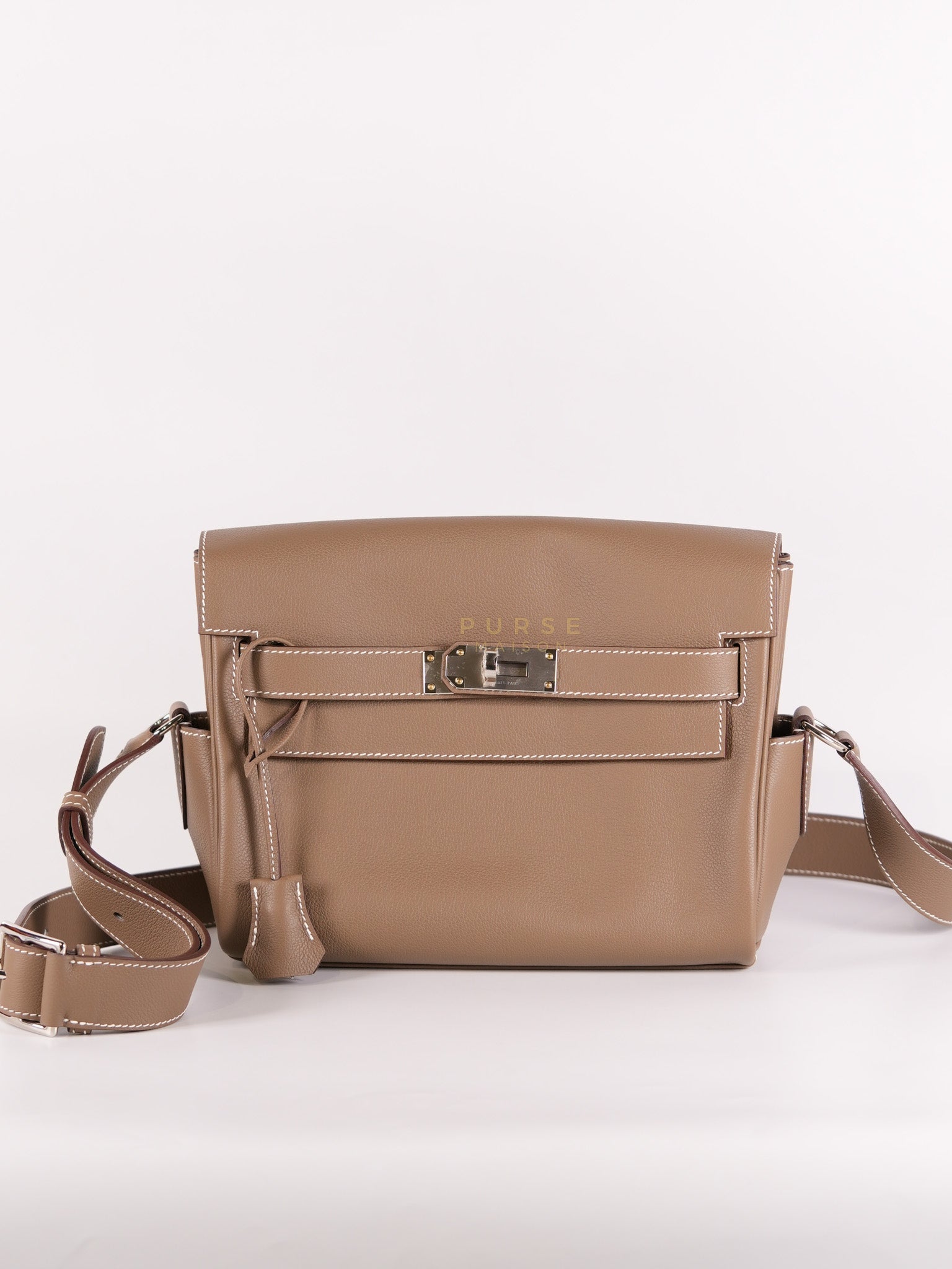 Kelly Messenger PM in Etoupe Evercolor Leather Palladium Hardware Stamp K (2025) | Purse Maison Luxury Bags Shop