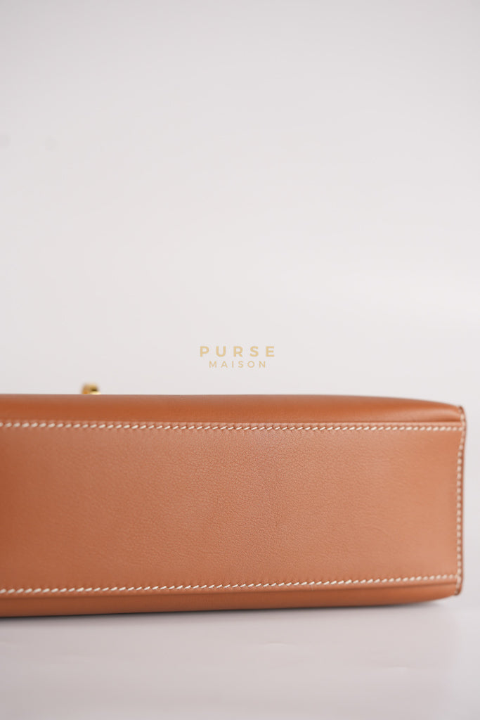Kelly Pochette in Gold Swift Leather and Gold Hardware Stamp Y (2020) | Purse Maison Luxury Bags Shop