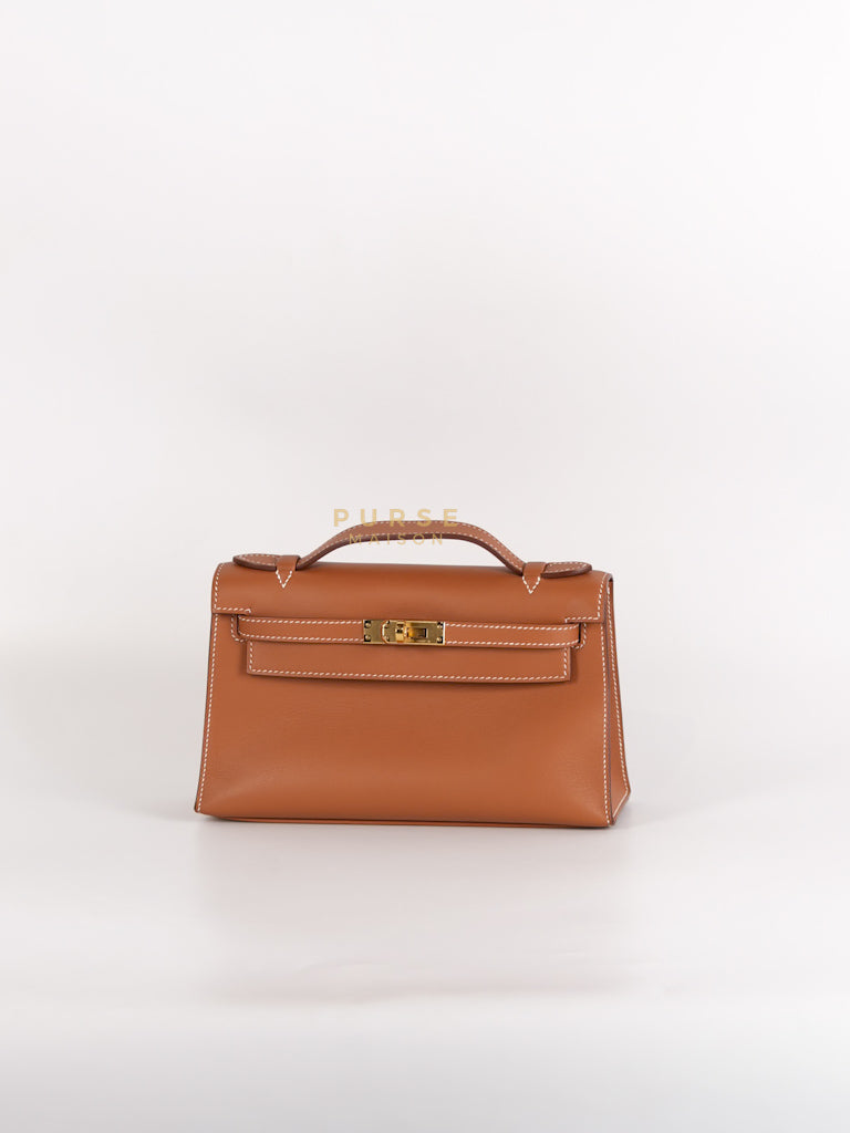 Kelly Pochette in Gold Swift Leather and Gold Hardware Stamp Y (2020) | Purse Maison Luxury Bags Shop