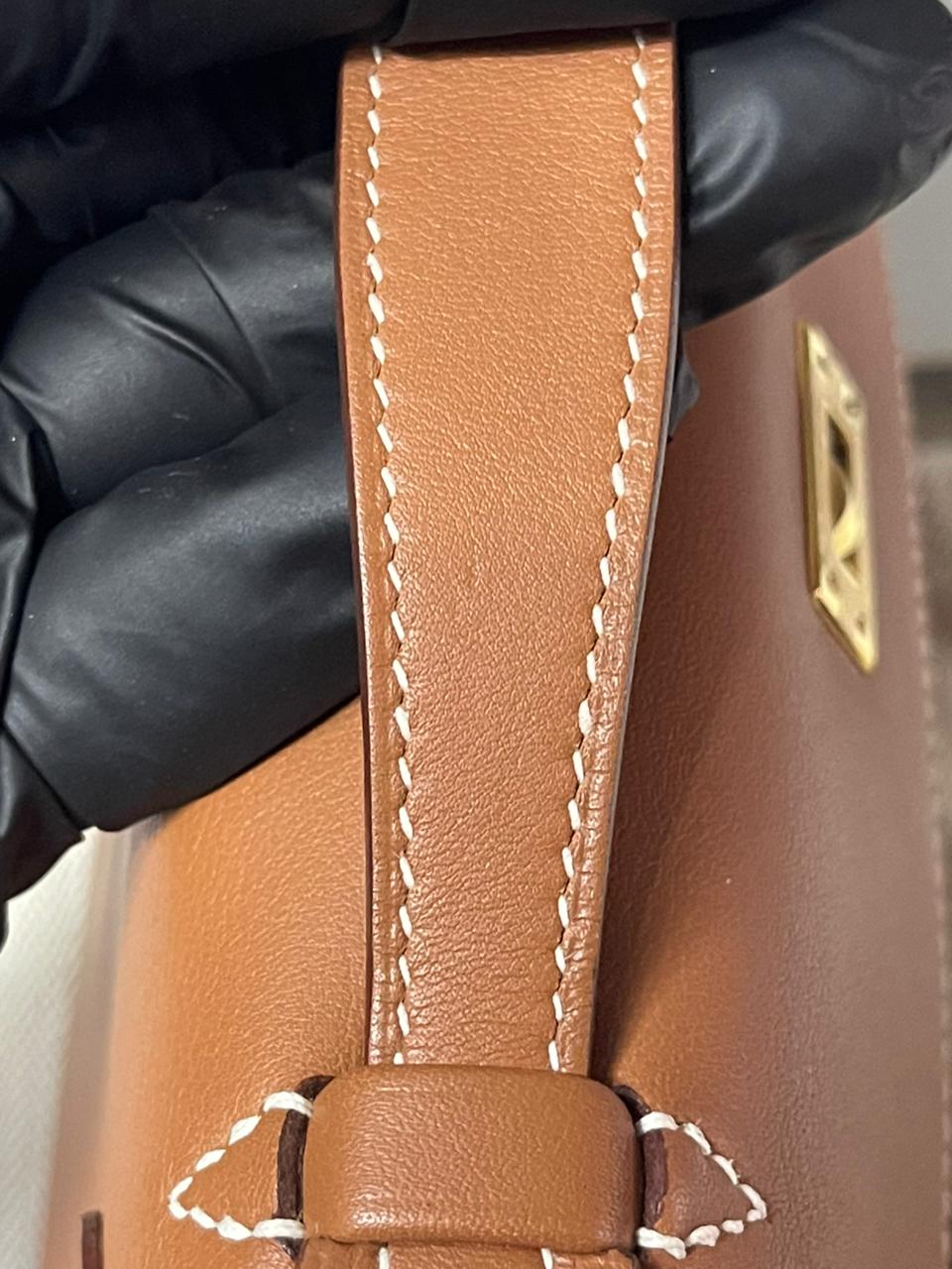 Kelly Pochette in Gold Swift Leather and Gold Hardware Stamp Y (2020) | Purse Maison Luxury Bags Shop