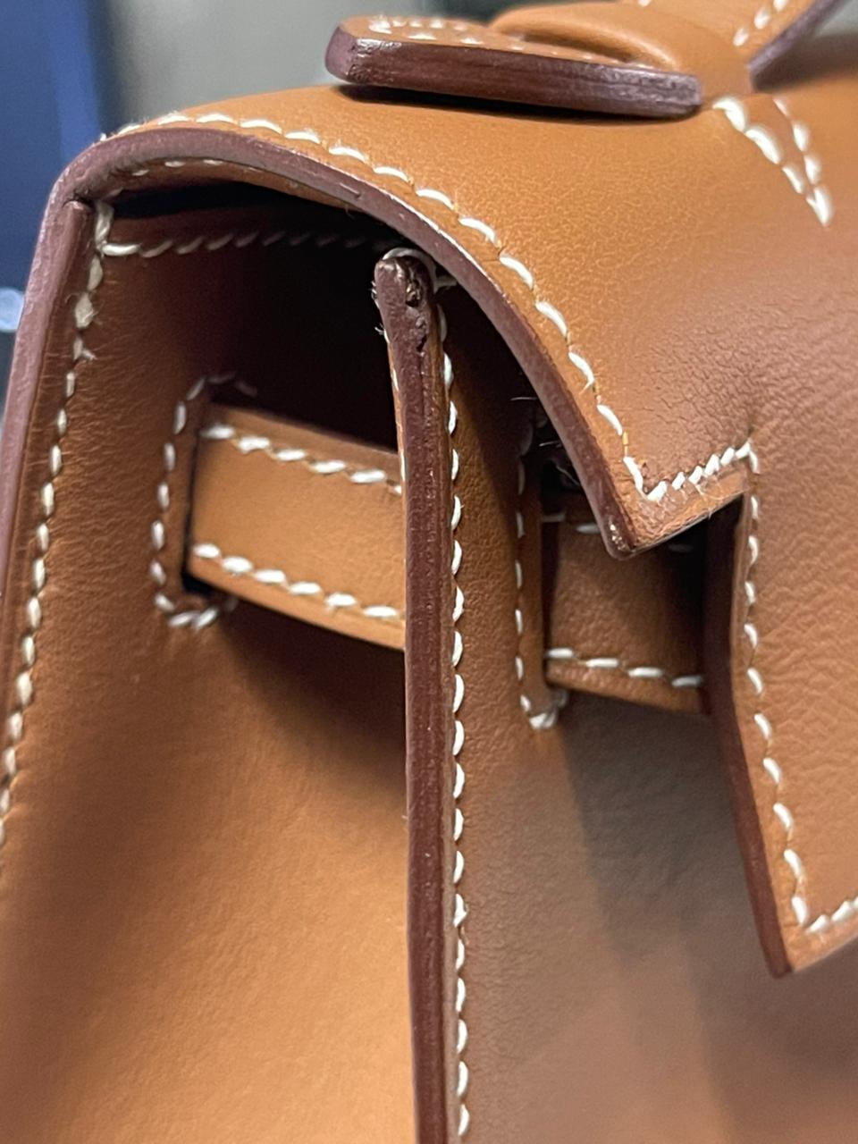 Kelly Pochette in Gold Swift Leather and Gold Hardware Stamp Y (2020) | Purse Maison Luxury Bags Shop