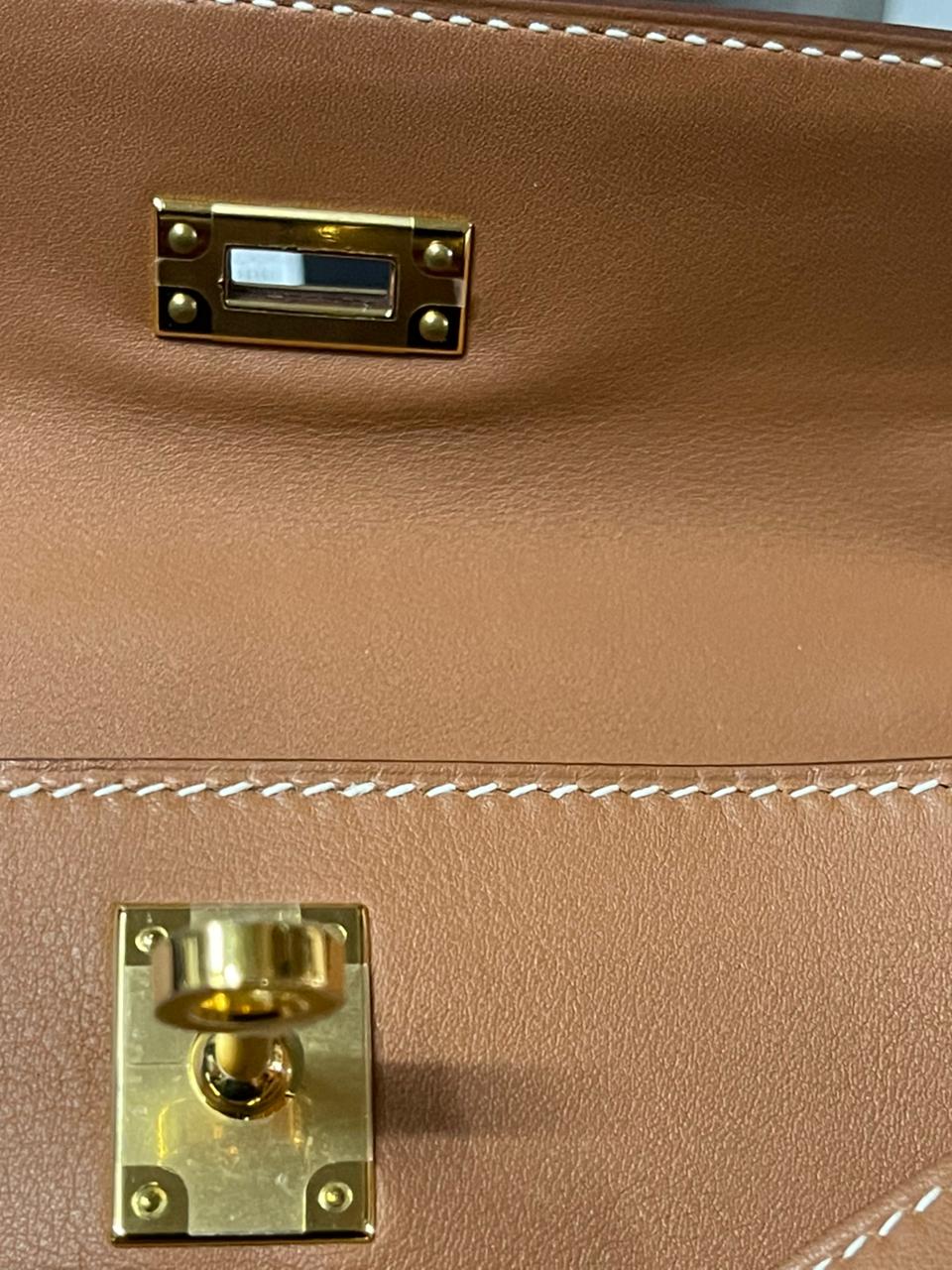Kelly Pochette in Gold Swift Leather and Gold Hardware Stamp Y (2020) | Purse Maison Luxury Bags Shop