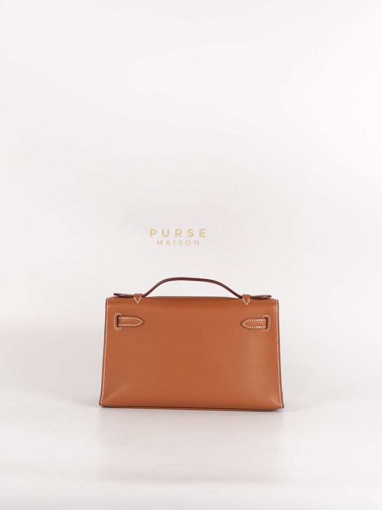 Kelly Pochette in Gold Swift Leather and Gold Hardware Stamp Y (2020) | Purse Maison Luxury Bags Shop