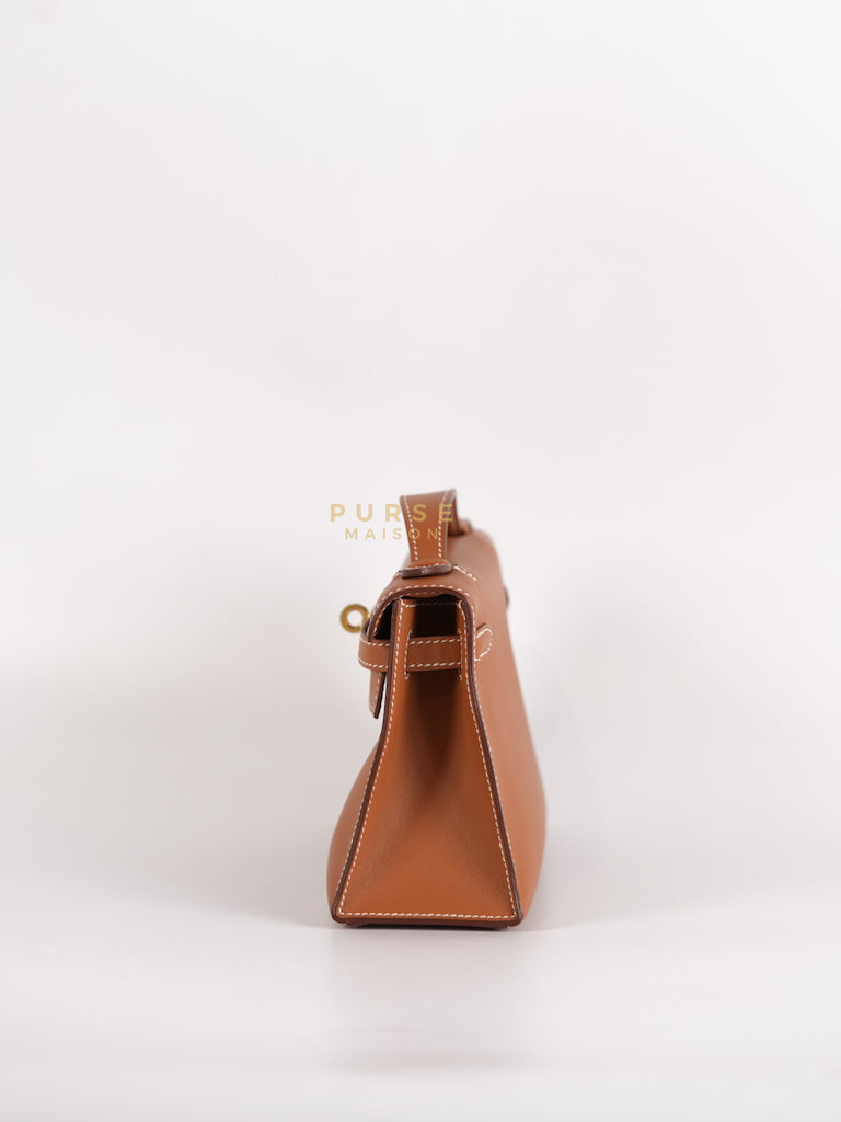 Kelly Pochette in Gold Swift Leather and Gold Hardware Stamp Y (2020) | Purse Maison Luxury Bags Shop