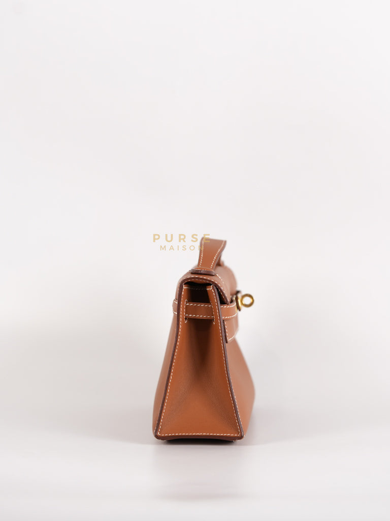 Kelly Pochette in Gold Swift Leather and Gold Hardware Stamp Y (2020) | Purse Maison Luxury Bags Shop