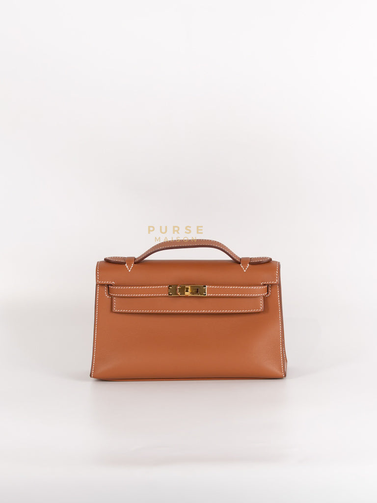 Kelly Pochette in Gold Swift Leather and Gold Hardware Stamp Y (2020) | Purse Maison Luxury Bags Shop