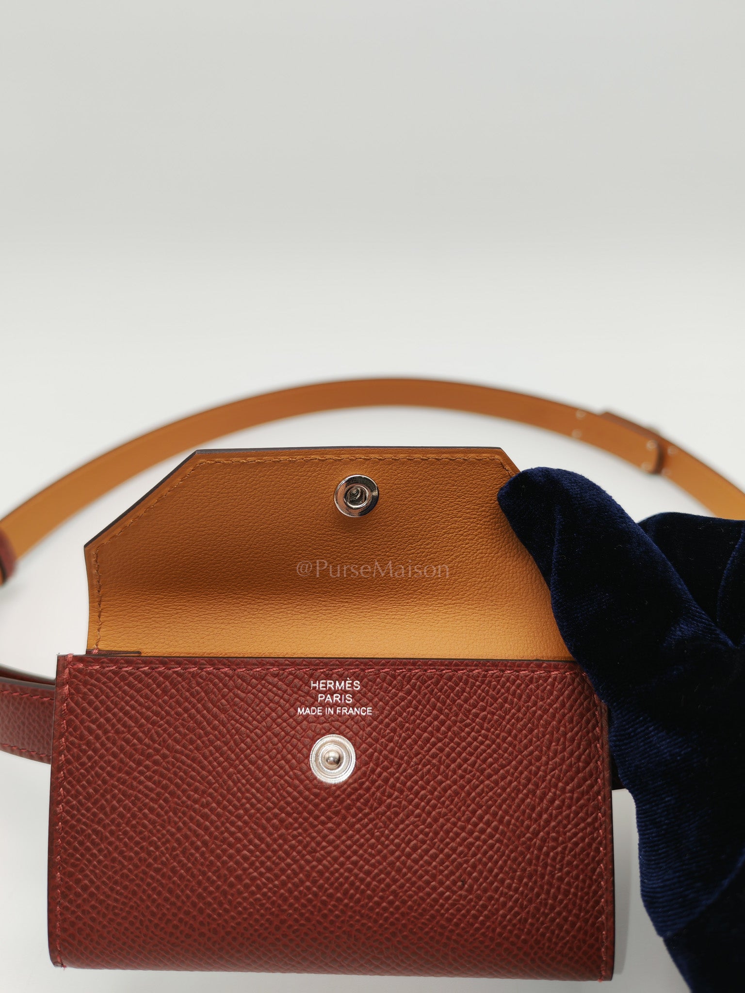 Kelly Pocket Belt in Rouge H Epsom Leather in Palladium Hardware Stamp K(2026) | Purse Maison Luxury Bags Shop