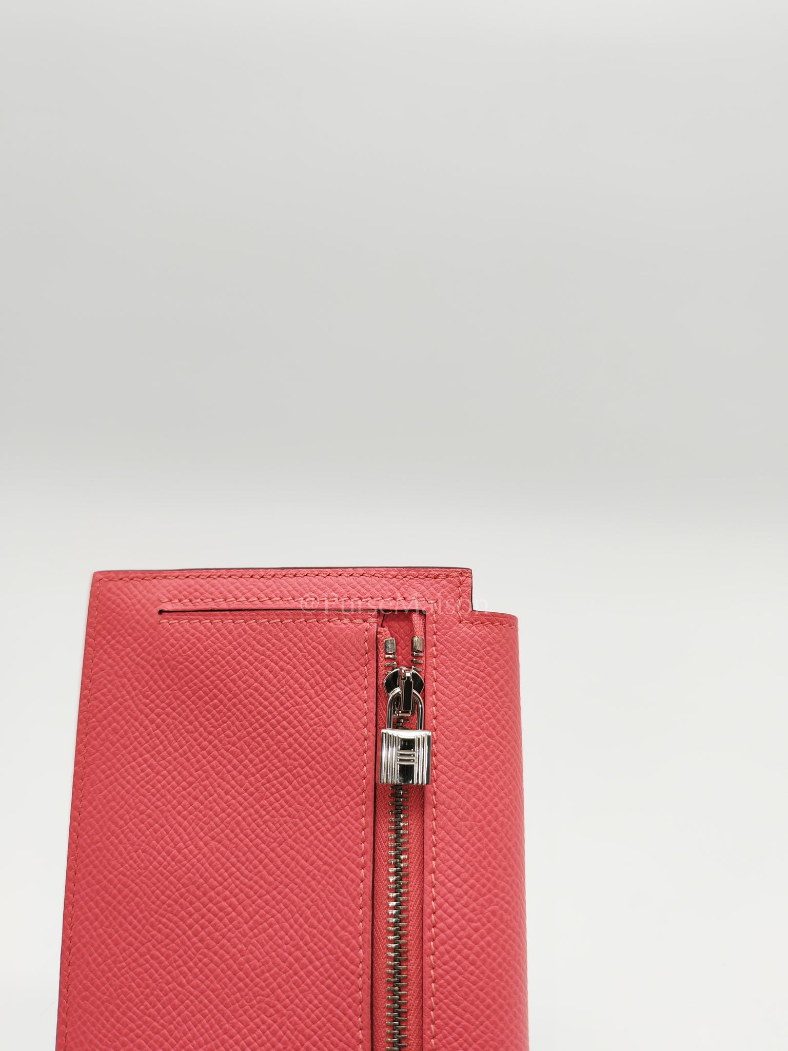 Kelly Pocket Compact Wallet Pink Epsom Leather in Palladium Hardware Stamp Y(2020) | Purse Maison Luxury Bags Shop