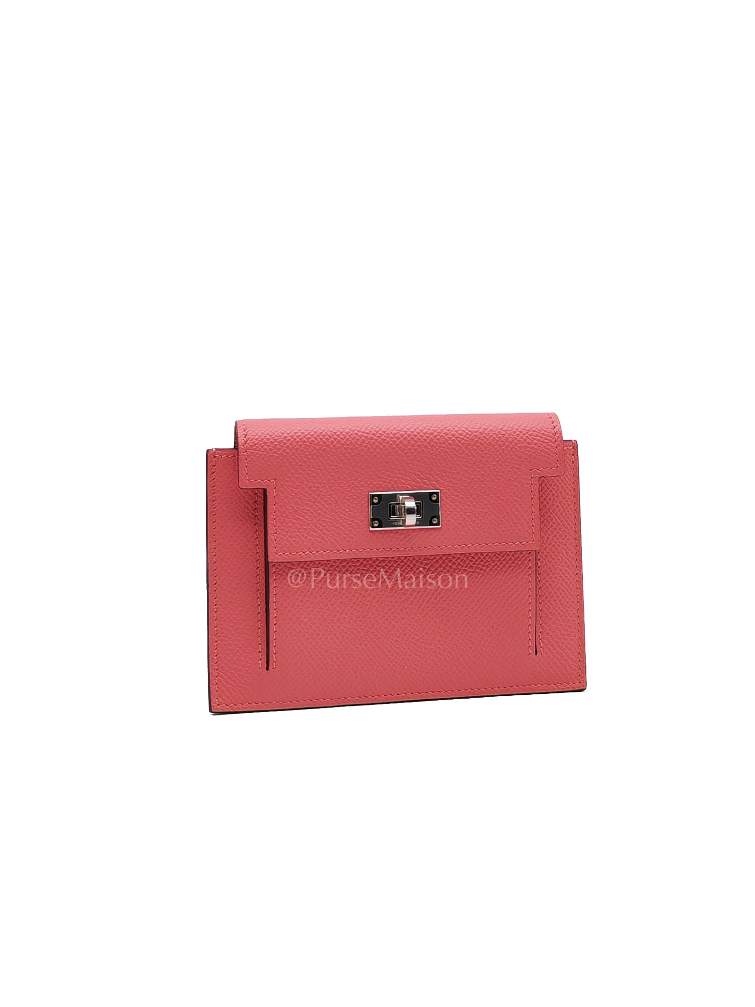 Kelly Pocket Compact Wallet Pink Epsom Leather in Palladium Hardware Stamp Y(2020) | Purse Maison Luxury Bags Shop