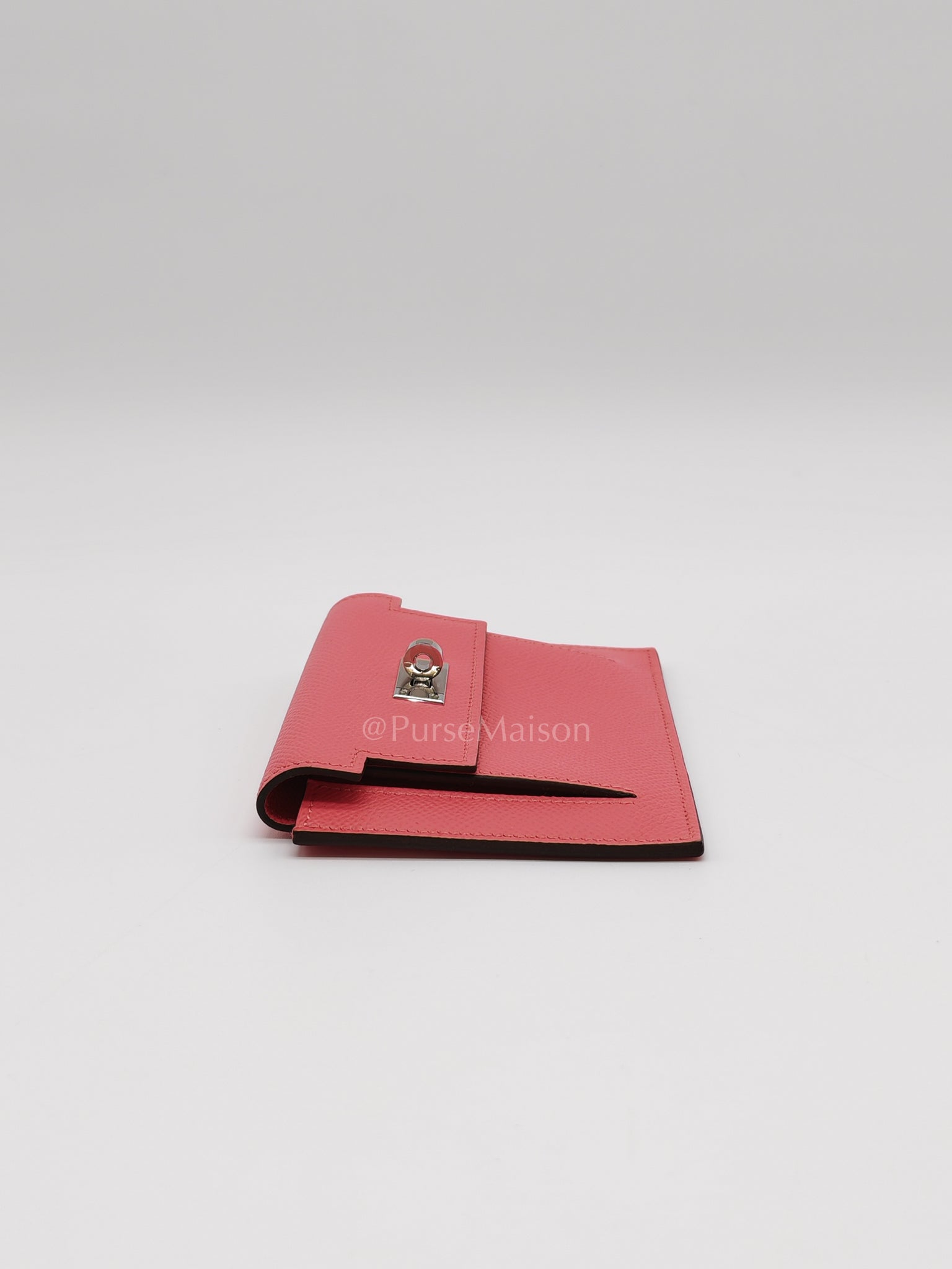 Kelly Pocket Compact Wallet Pink Epsom Leather in Palladium Hardware Stamp Y(2020) | Purse Maison Luxury Bags Shop