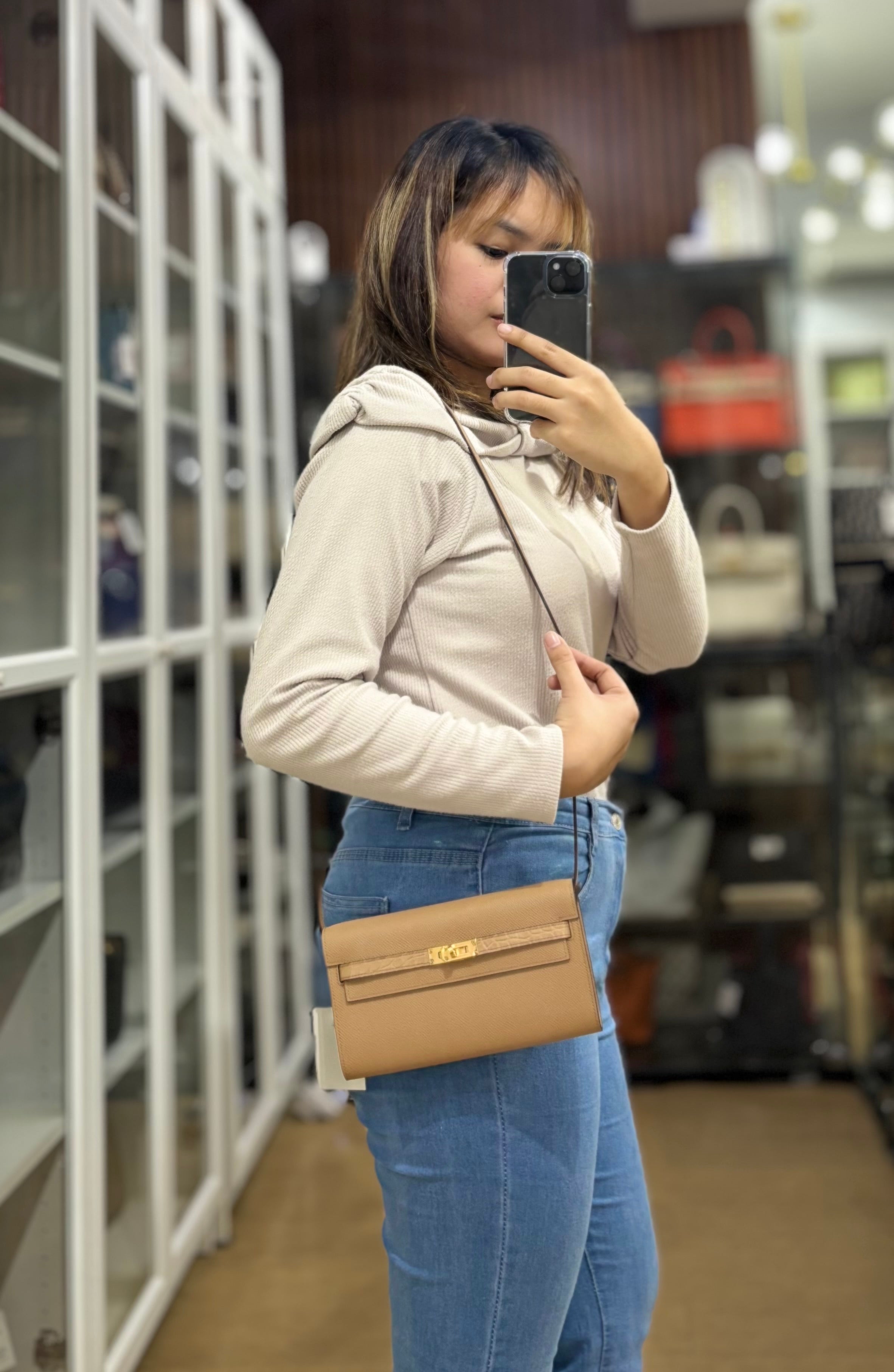 Kelly To Go Chai Epsom and Matte Alligator Touch Gold Hardware Stamp U (2023 purchased) | Purse Maison Luxury Bags Shop