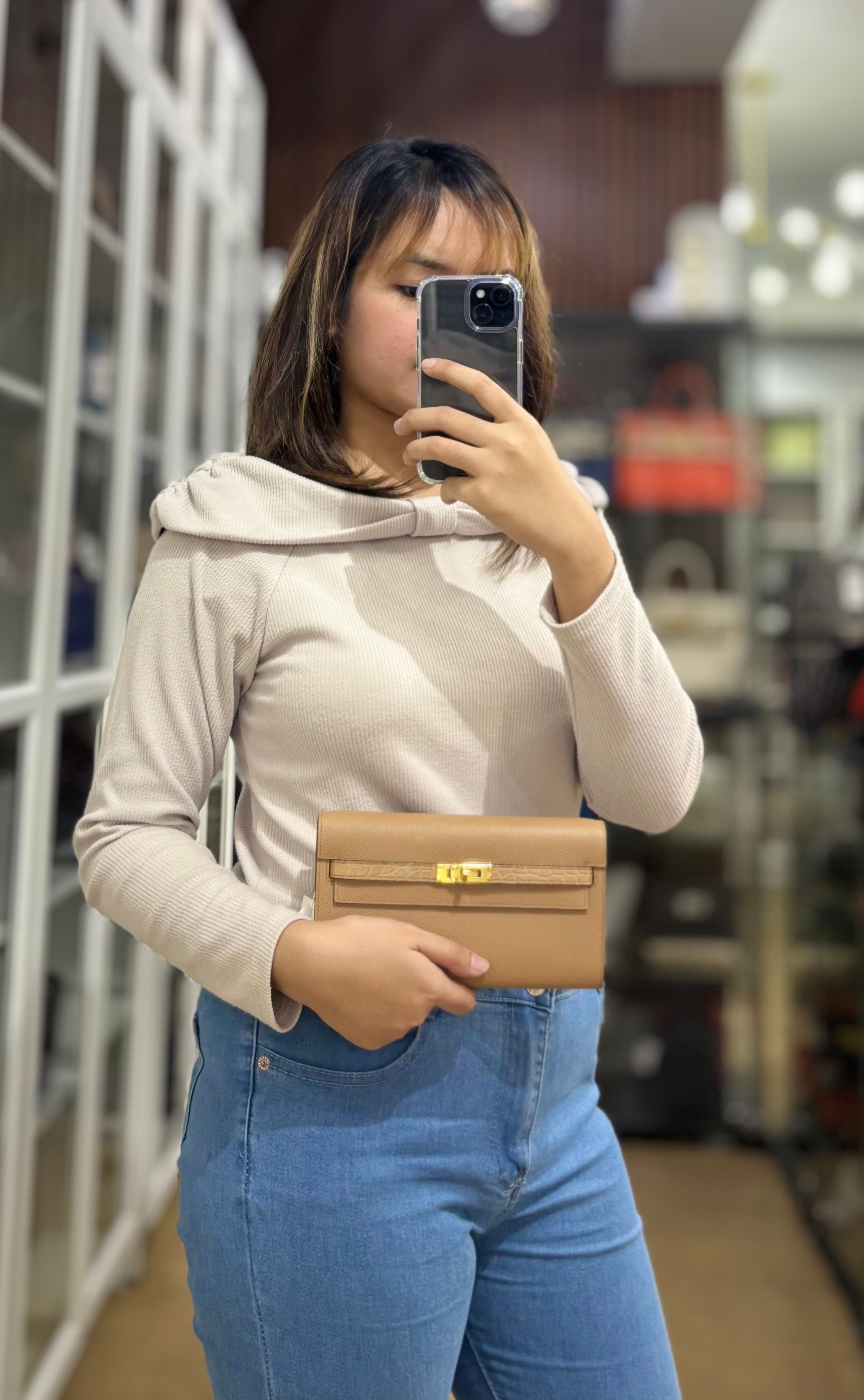 Kelly To Go Chai Epsom and Matte Alligator Touch Gold Hardware Stamp U (2023 purchased) | Purse Maison Luxury Bags Shop