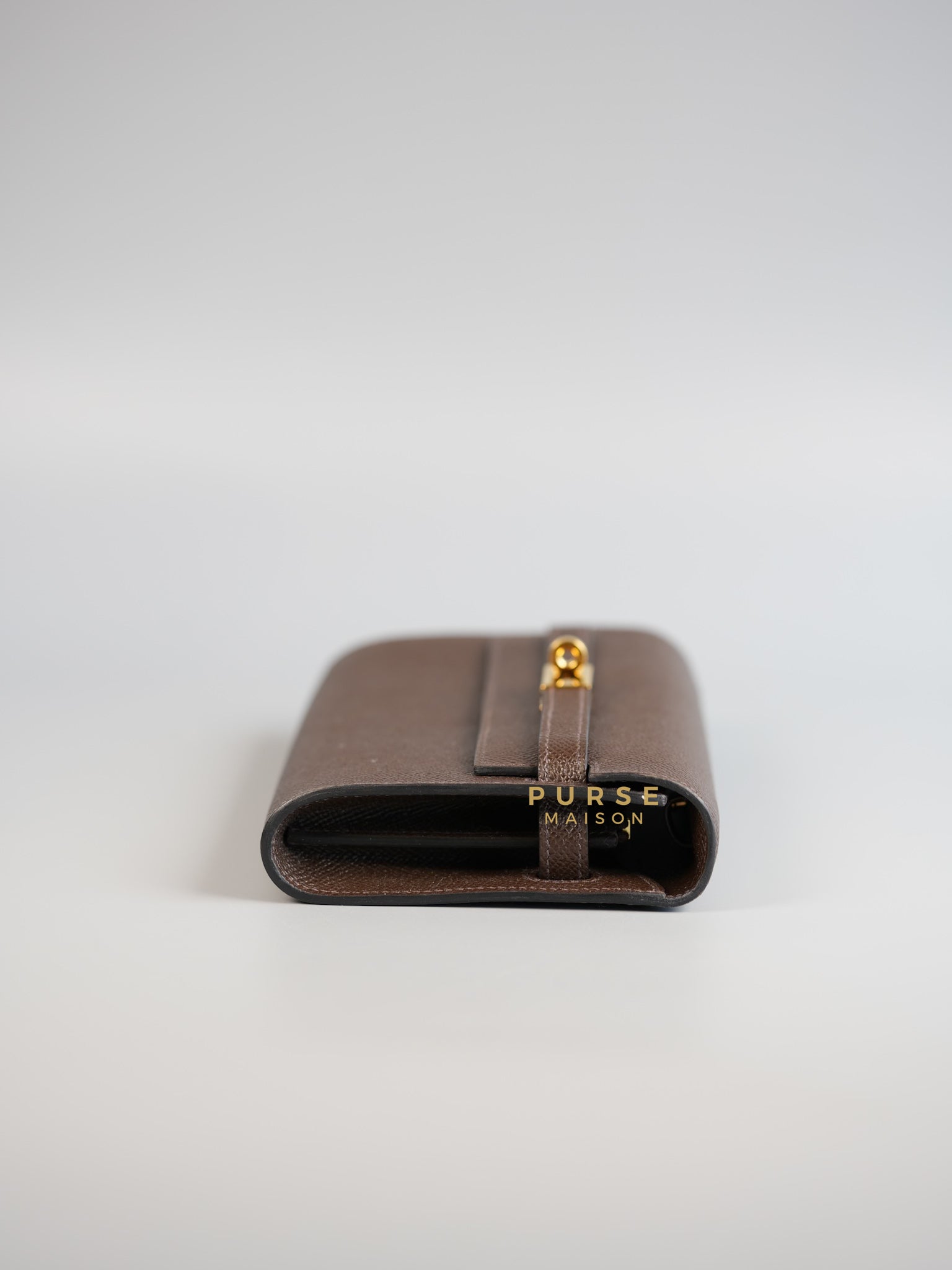 Kelly Wallet To Go Chocolate Brown Epsom Leather & Gold Hardware Stamp U (2022) | Purse Maison Luxury Bags Shop