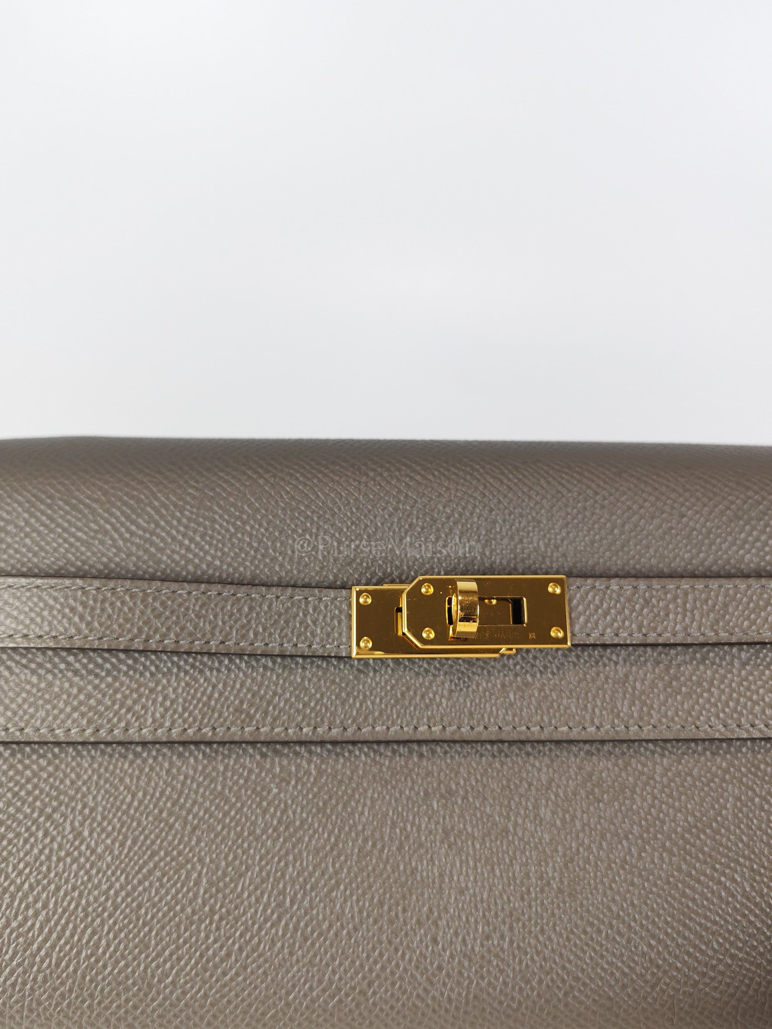 Kelly To Go Gris Meyer in Epsom Leather and Gold Hardware Stamp U (2022) | Purse Maison Luxury Bags Shop
