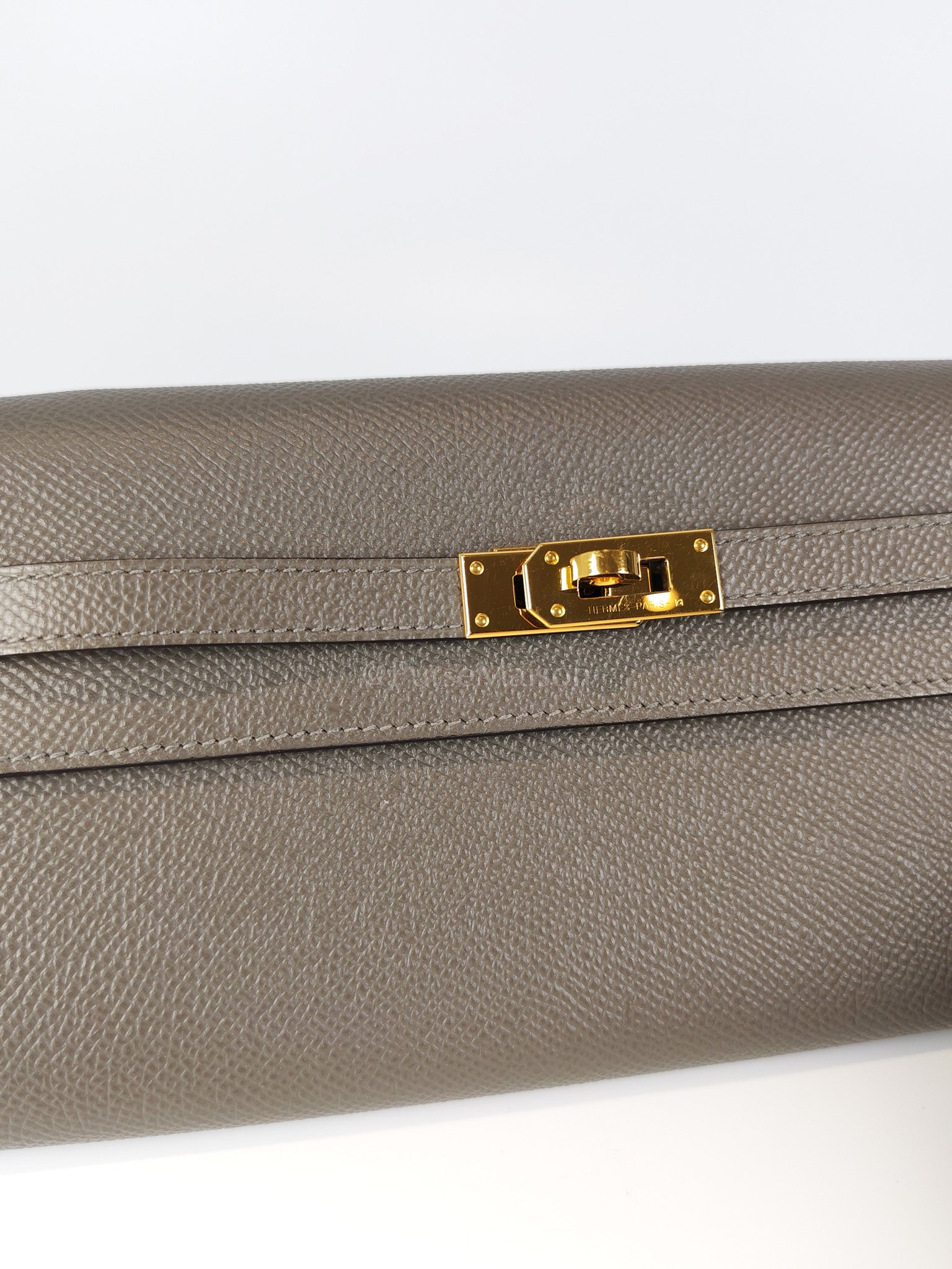 Kelly To Go Gris Meyer in Epsom Leather and Gold Hardware Stamp U (2022) | Purse Maison Luxury Bags Shop