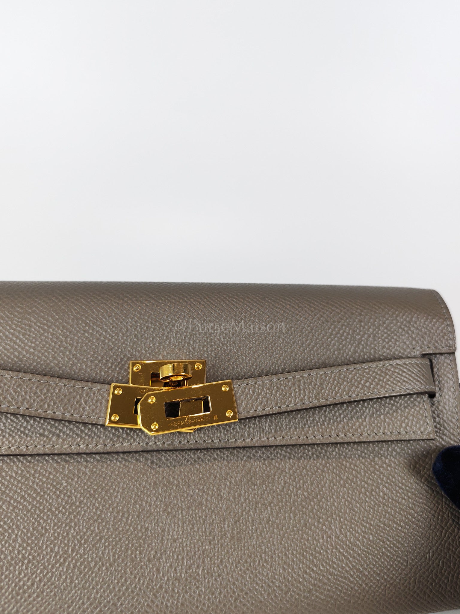 Kelly To Go Gris Meyer in Epsom Leather and Gold Hardware Stamp U (2022) | Purse Maison Luxury Bags Shop