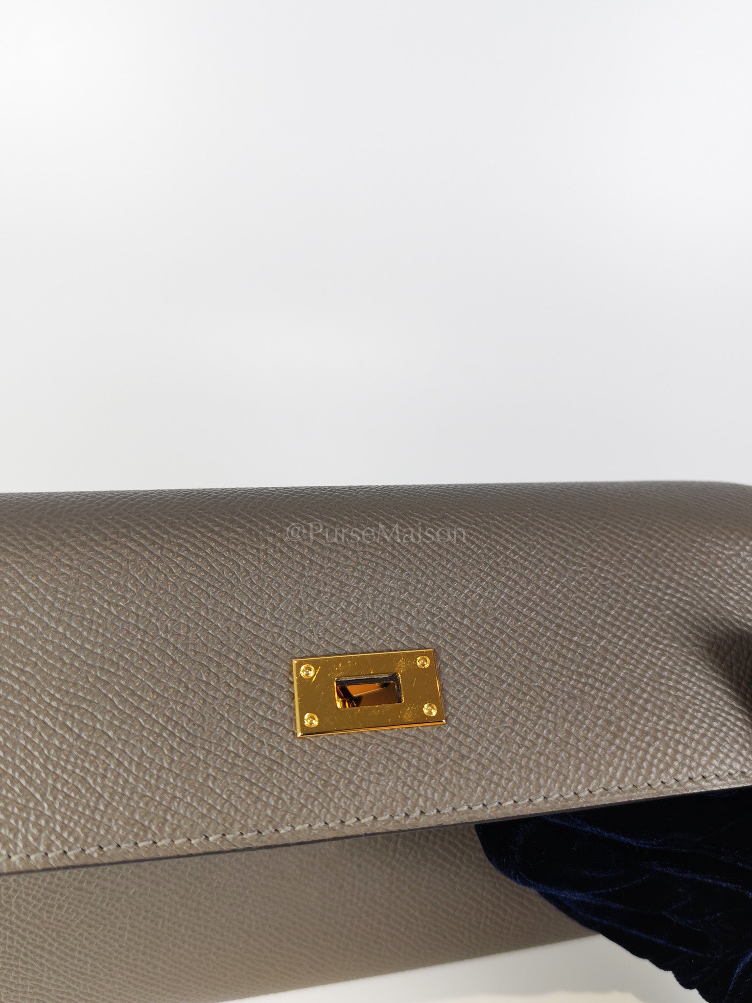 Kelly To Go Gris Meyer in Epsom Leather and Gold Hardware Stamp U (2022) | Purse Maison Luxury Bags Shop