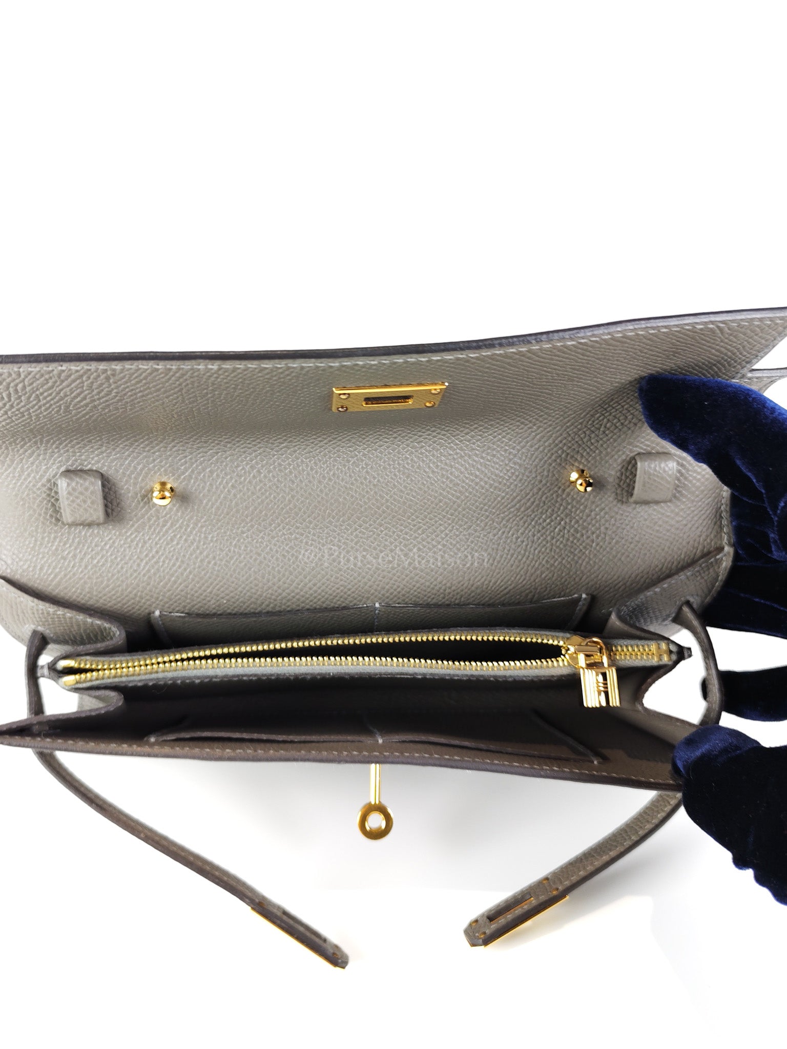 Kelly To Go Gris Meyer in Epsom Leather and Gold Hardware Stamp U (2022) | Purse Maison Luxury Bags Shop