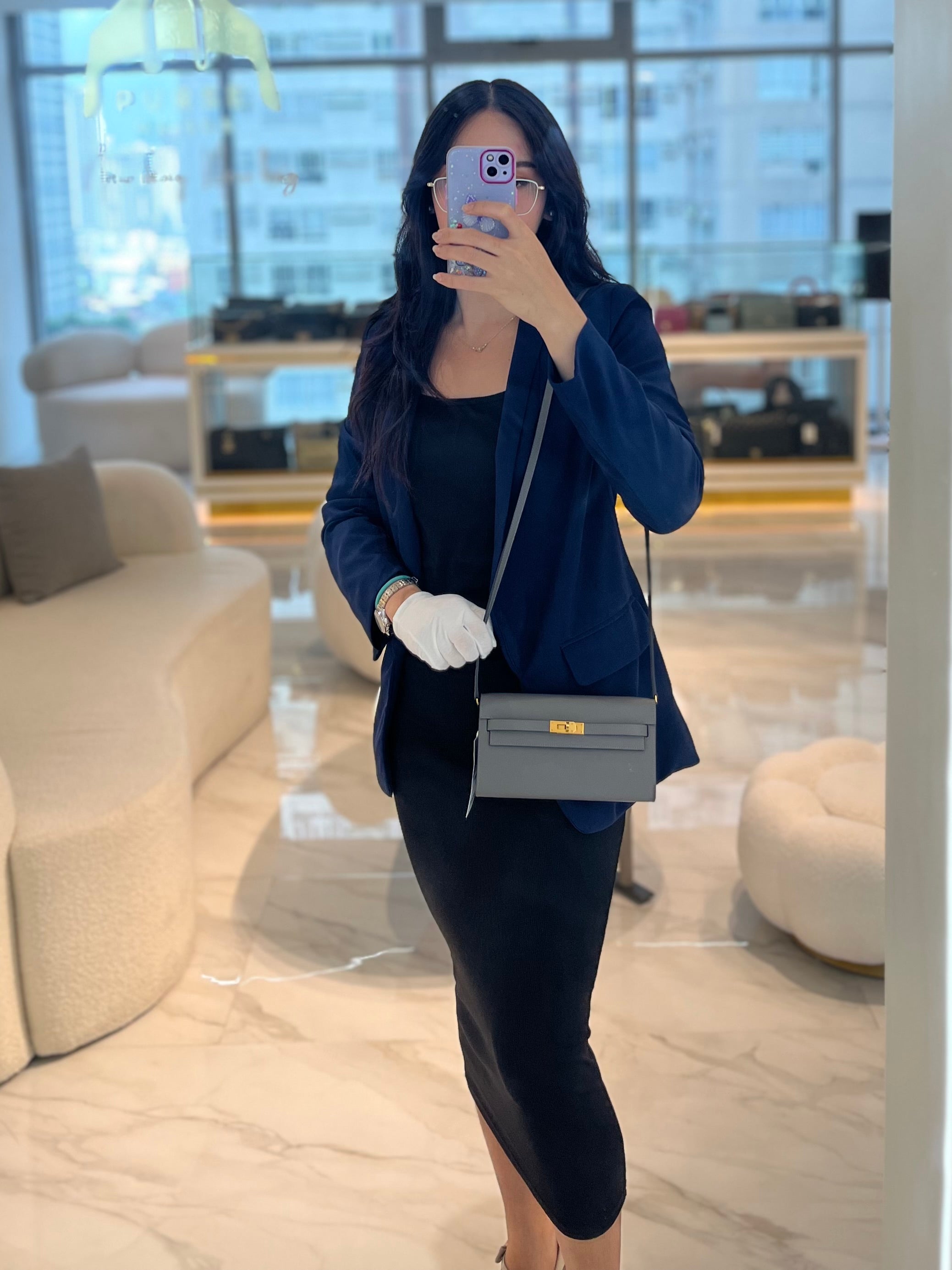 Kelly To Go Gris Meyer in Epsom Leather and Gold Hardware Stamp U (2022) | Purse Maison Luxury Bags Shop