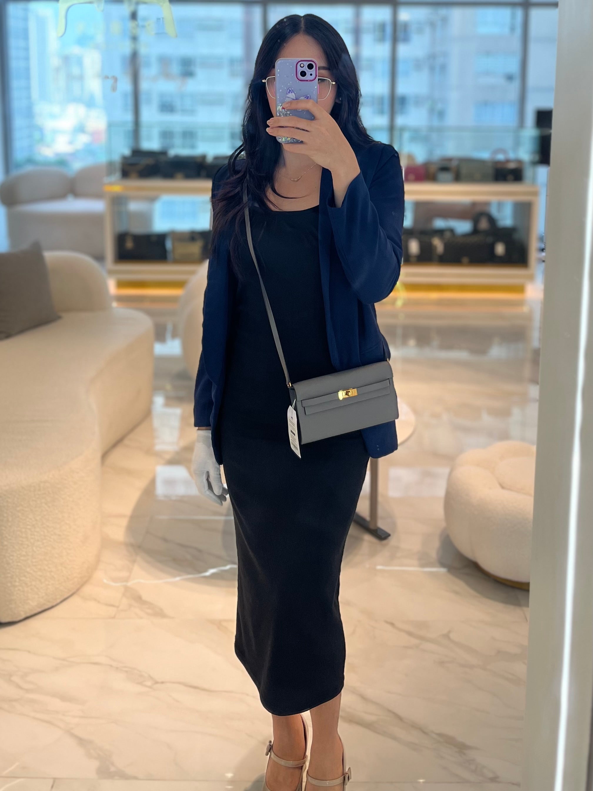 Kelly To Go Gris Meyer in Epsom Leather and Gold Hardware Stamp U (2022) | Purse Maison Luxury Bags Shop