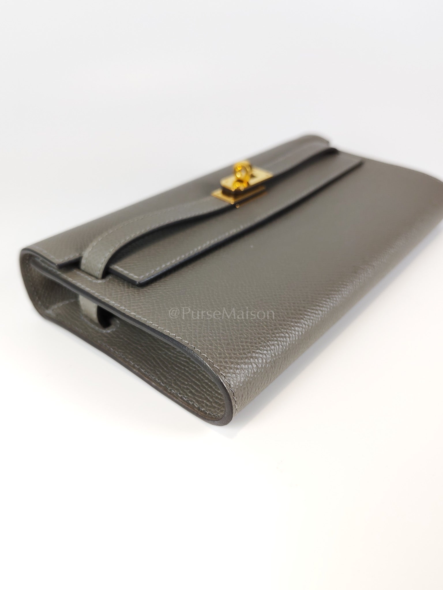 Kelly To Go Gris Meyer in Epsom Leather and Gold Hardware Stamp U (2022) | Purse Maison Luxury Bags Shop