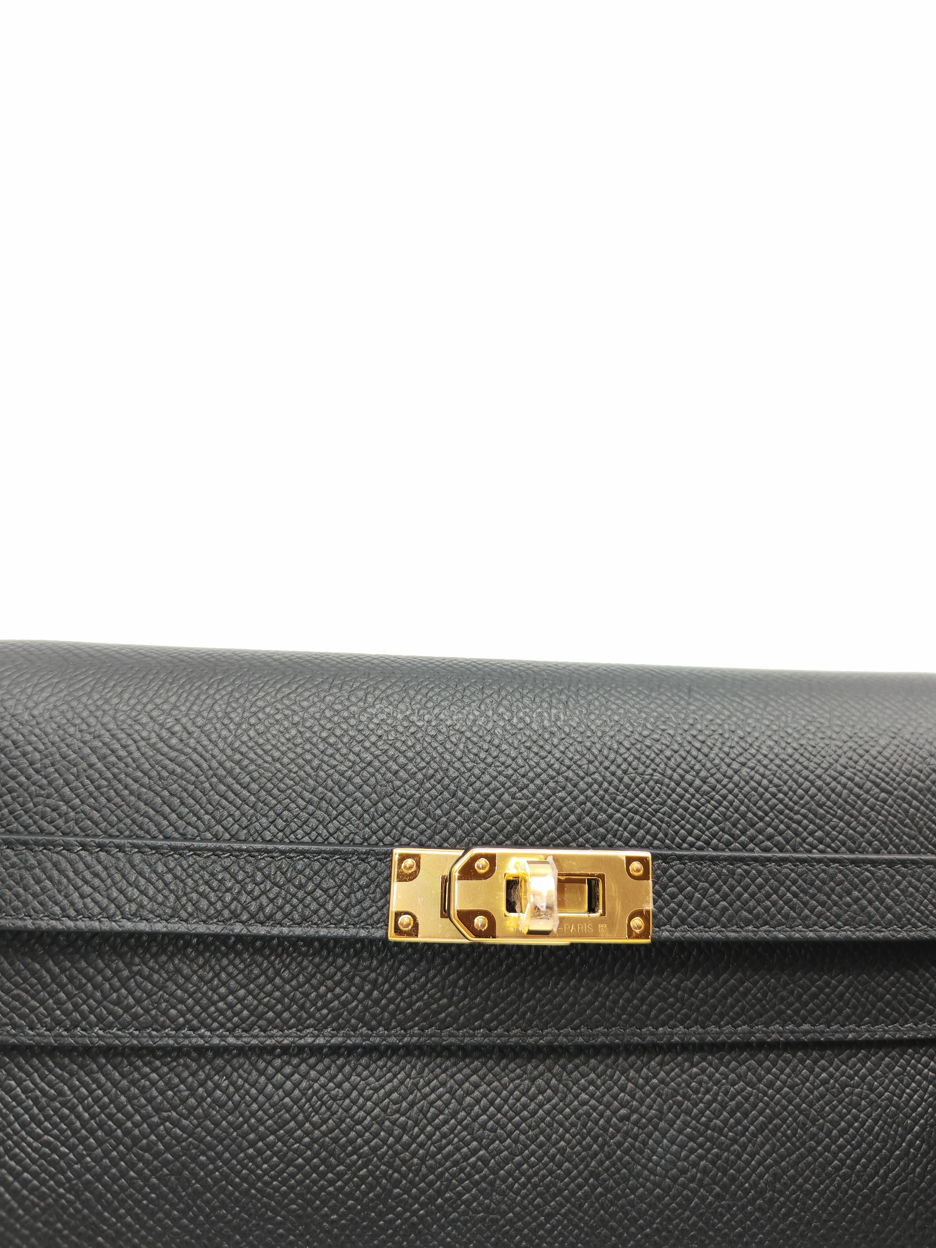 Kelly To Go in Black Epsom Leather & Gold Hardware Stamp G (2026) | Purse Maison Luxury Bags Shop
