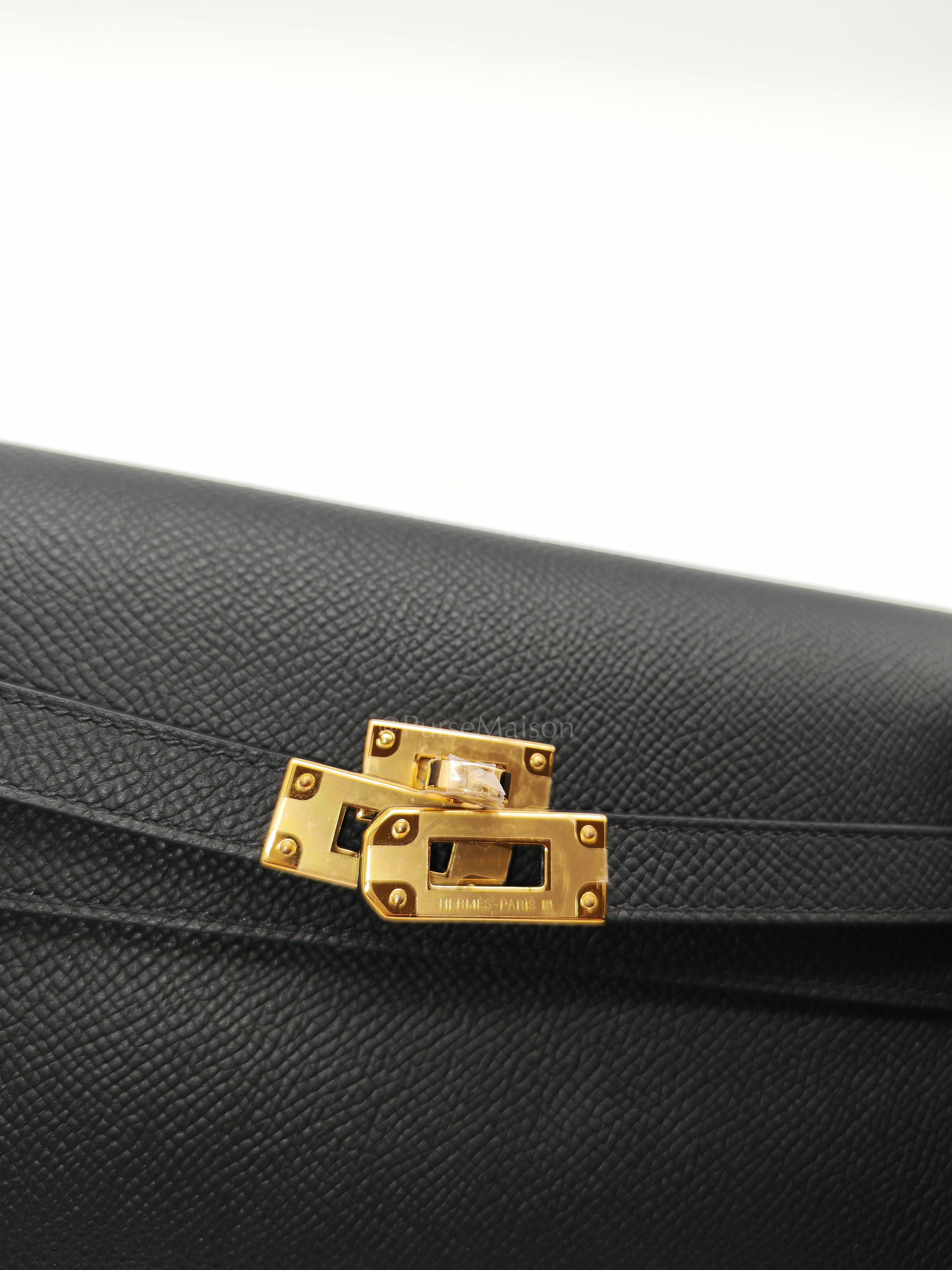 Kelly To Go in Black Epsom Leather & Gold Hardware Stamp G (2026) | Purse Maison Luxury Bags Shop