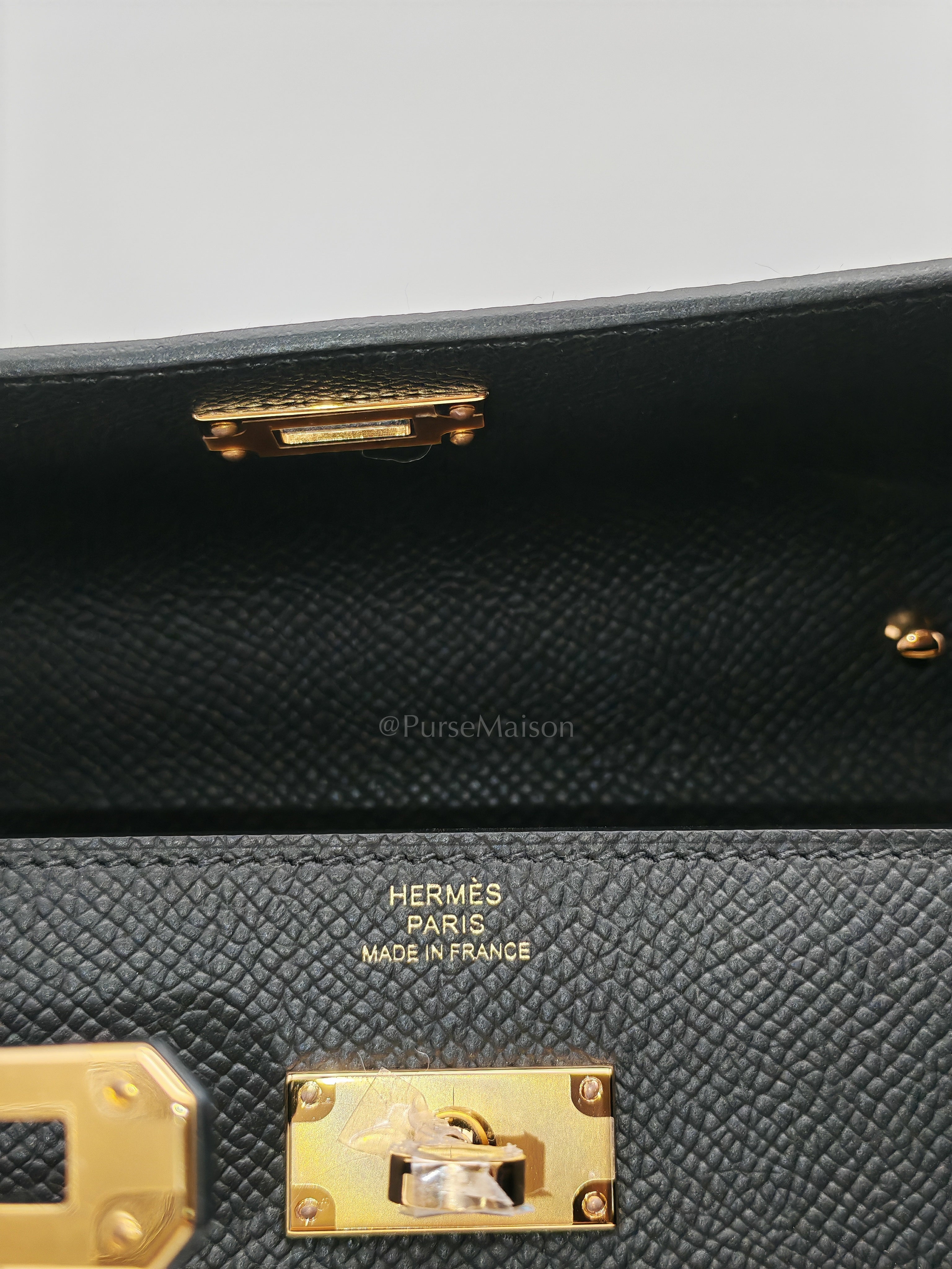 Kelly To Go in Black Epsom Leather & Gold Hardware Stamp G (2026) | Purse Maison Luxury Bags Shop