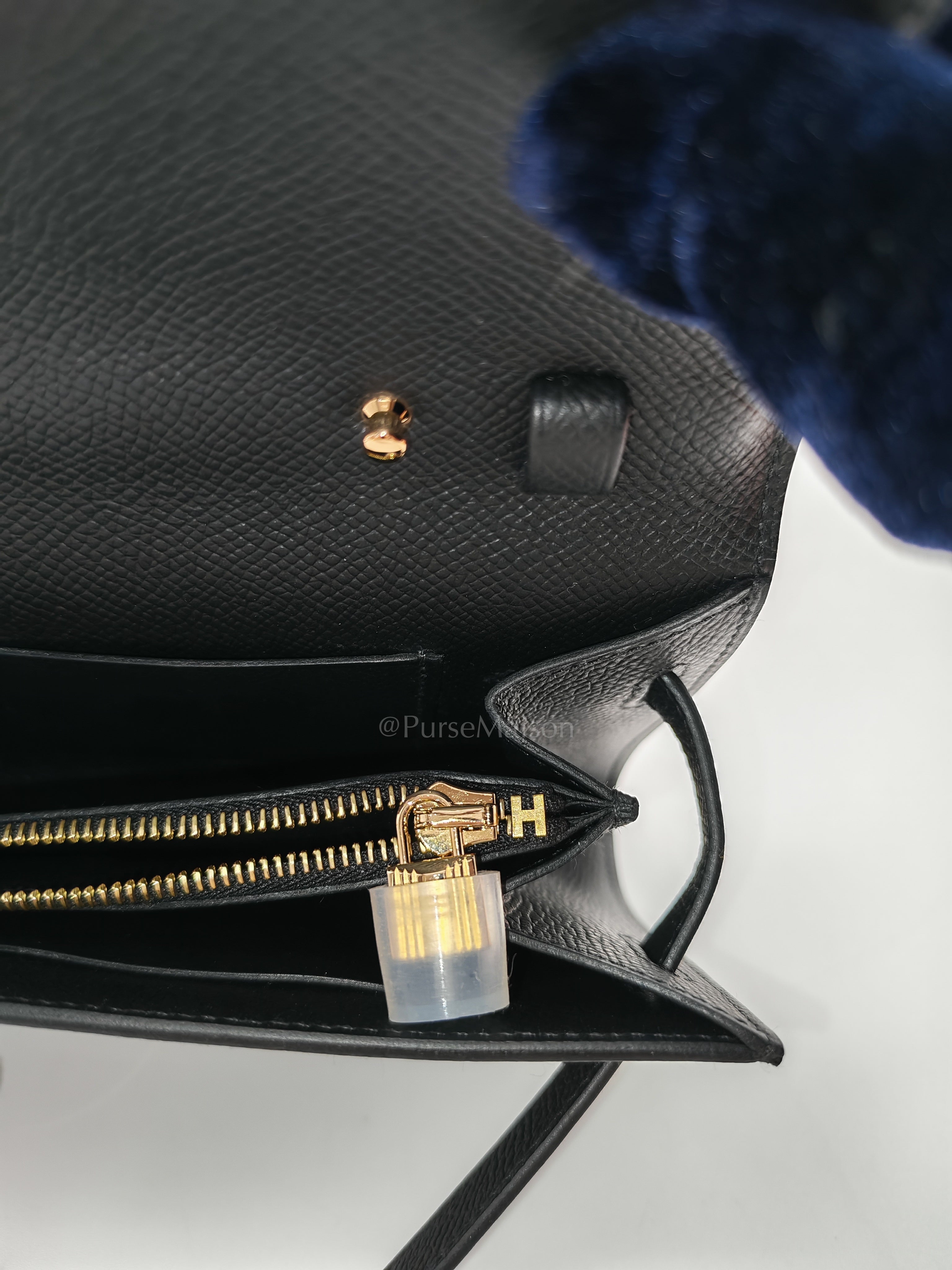 Kelly To Go in Black Epsom Leather & Gold Hardware Stamp G (2026) | Purse Maison Luxury Bags Shop